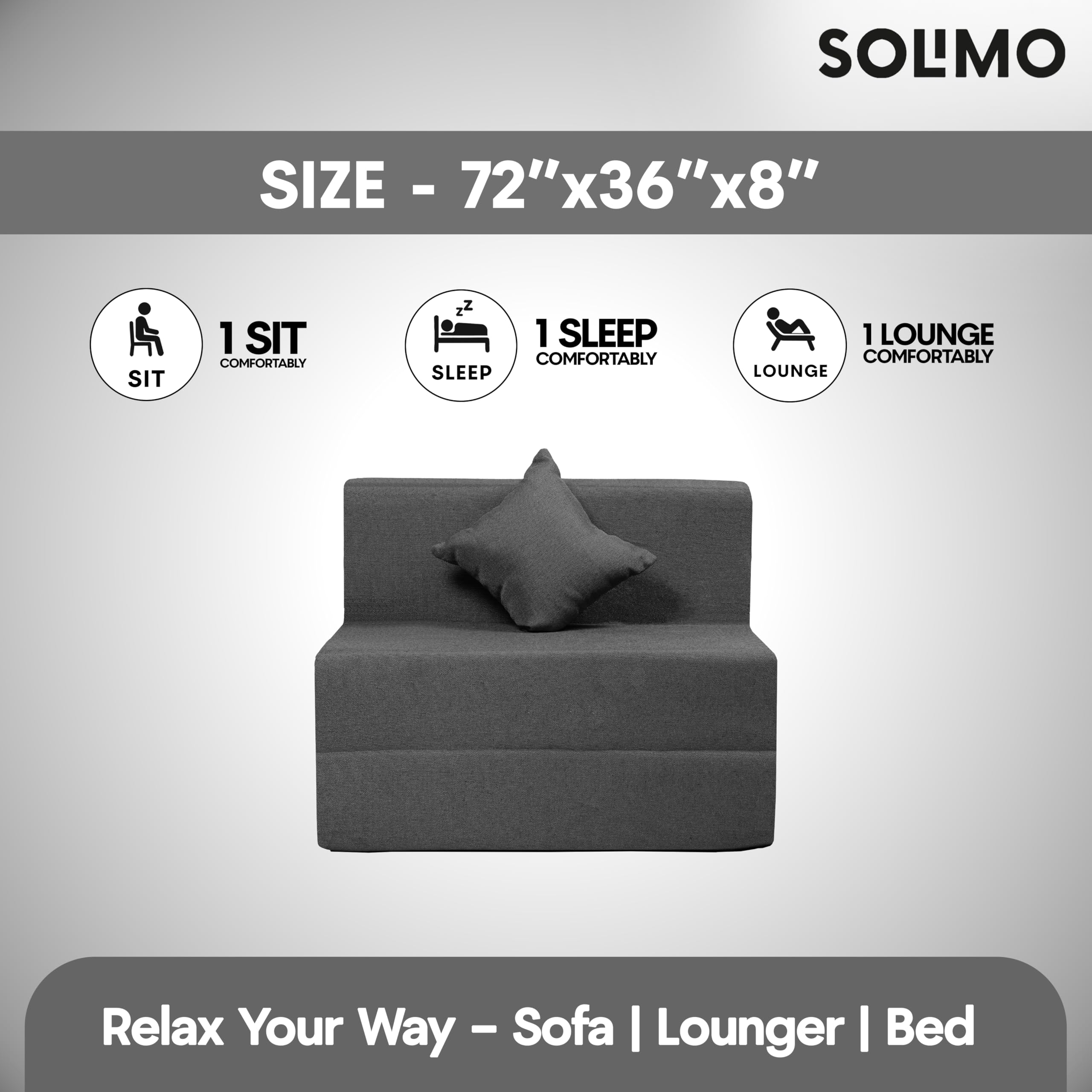 Amazon Brand - Solimo 1 Seater 3 * 6 Jute Fabric Washable Cover Sofa Cum Bed with 1 Cushion 1 Seater Double Foam Fold Out Sofa Cum Bed (Finish Color - Grey Delivery Condition - Pre-Assembled) 2