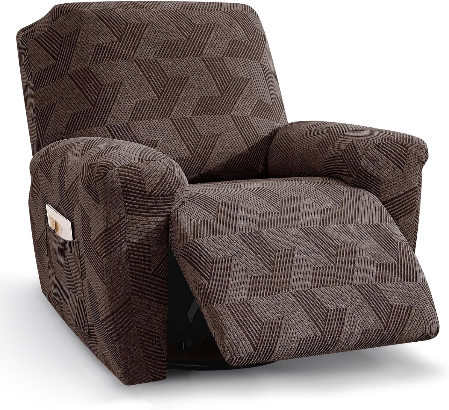 JIVENER Recliner Chair Covers,3 Pieces Recliner Covers Geometrical Jacquard, Stretch Lazy Boy Recliner Slipcovers with Elastic Bottom for Pet, Kids (1 XL Seater, Brown)
