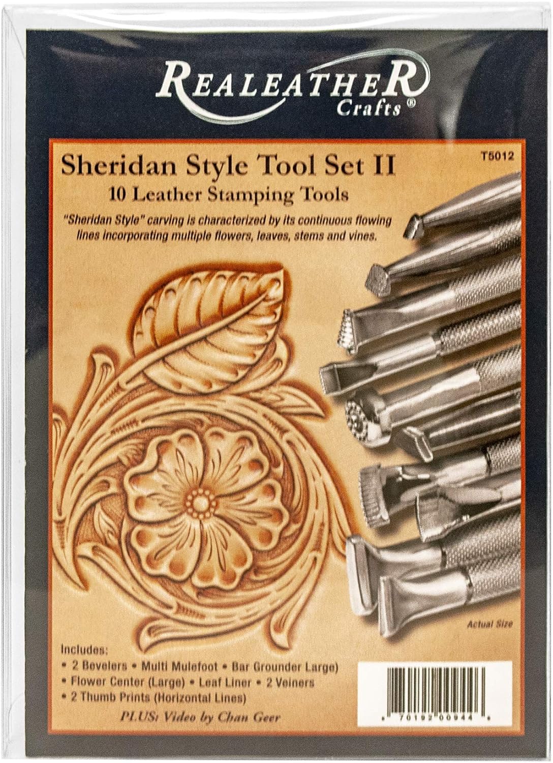 Realeather Leather Stamps Tool Set for Leather Crafting, Sheridan Style Stamp Set II