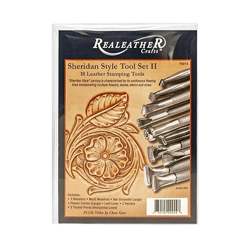 Realeather Leather Stamps Tool Set for Leather Crafting, Sheridan Style Stamp Set II
