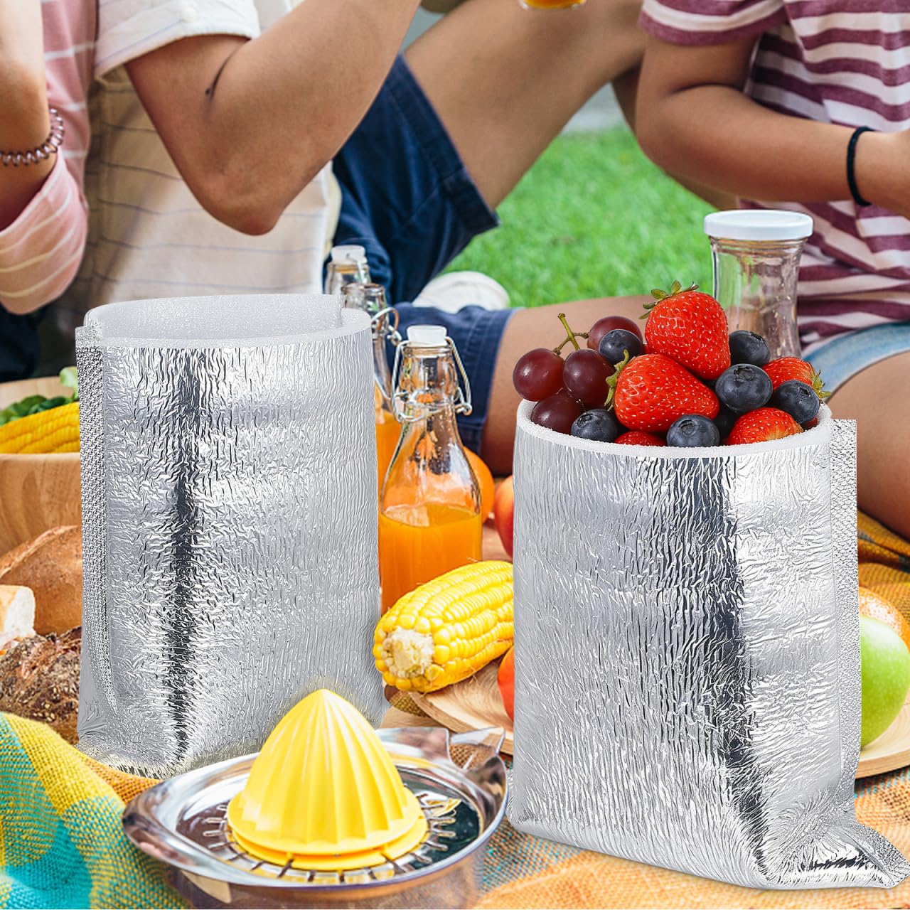 DOITOOL Isolierte Lunchtasche, 50 Stück Einweg-Isoliertasche, dicke Aluminiumfolie, Lebensmittel, schnell frisch, hält Tasche, nehmen Sie heraus, Obst, Picknick (20x20 cm)