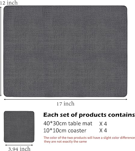 Miniatura 9 de HESSION Manteles individuales de piel sintética resistentes al calor, manteles individuales impermeables de poliuretano, 17 x 12 pulgadas, juego de