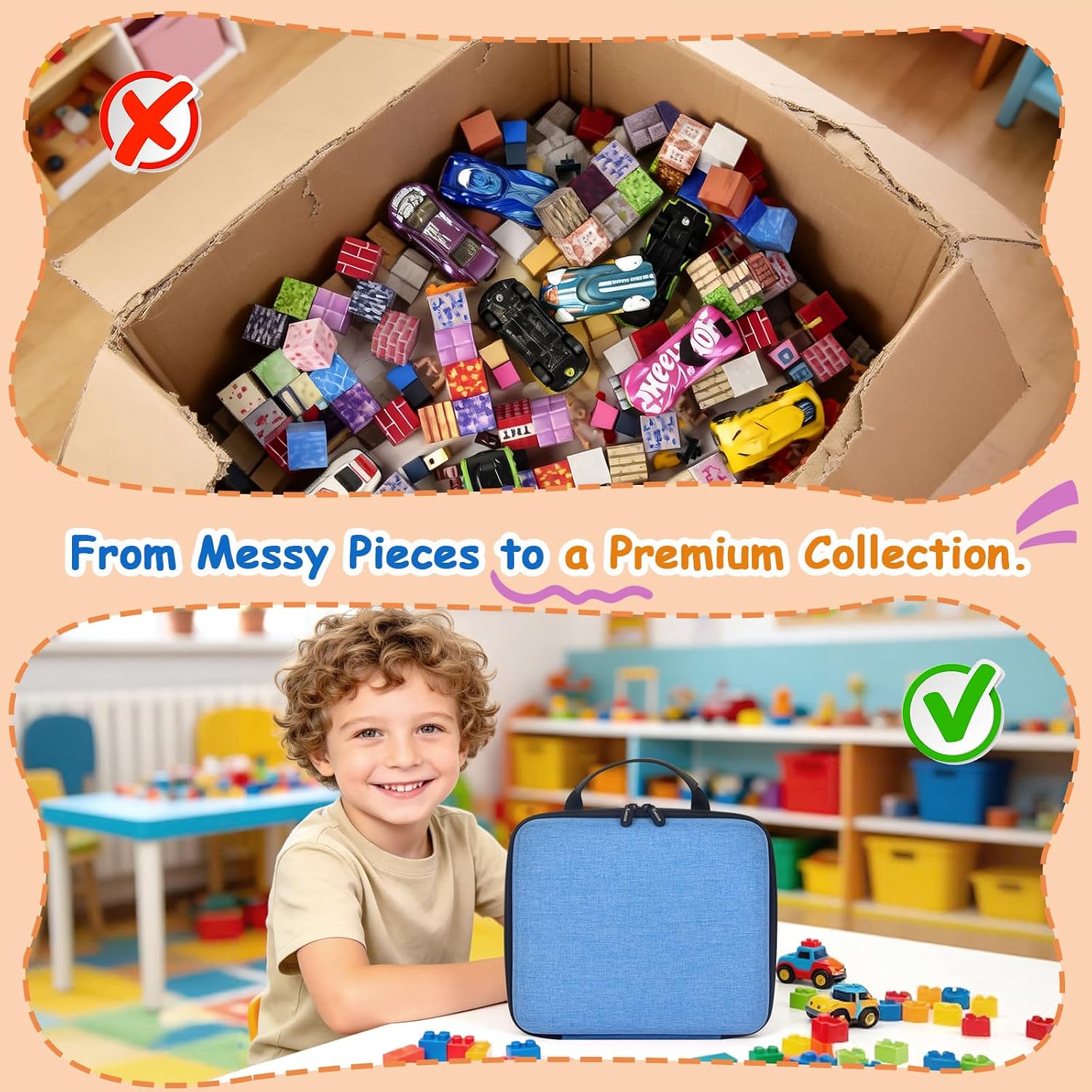 COMECASE Magnetic Block Storage Case Compatible with Goody King/for Magneverse/for LADFAR/for Intoypad, Fits 300+ 0.8in Cubes, Hard Carrying Bag with Divider for Kids STEM Building Blocks (Bag Only)