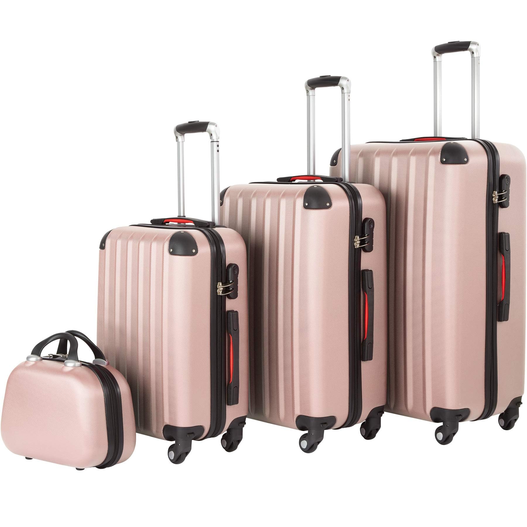 tectake® Set Valigie Pucci, Set di Valigie con Rotelle Girevoli a 360°, Beauty Case Incluso, Trolley da Viaggio, Serratura di Sicurezza, Adatto per Tutti i Tipi di Viaggi - Rosa Dorato