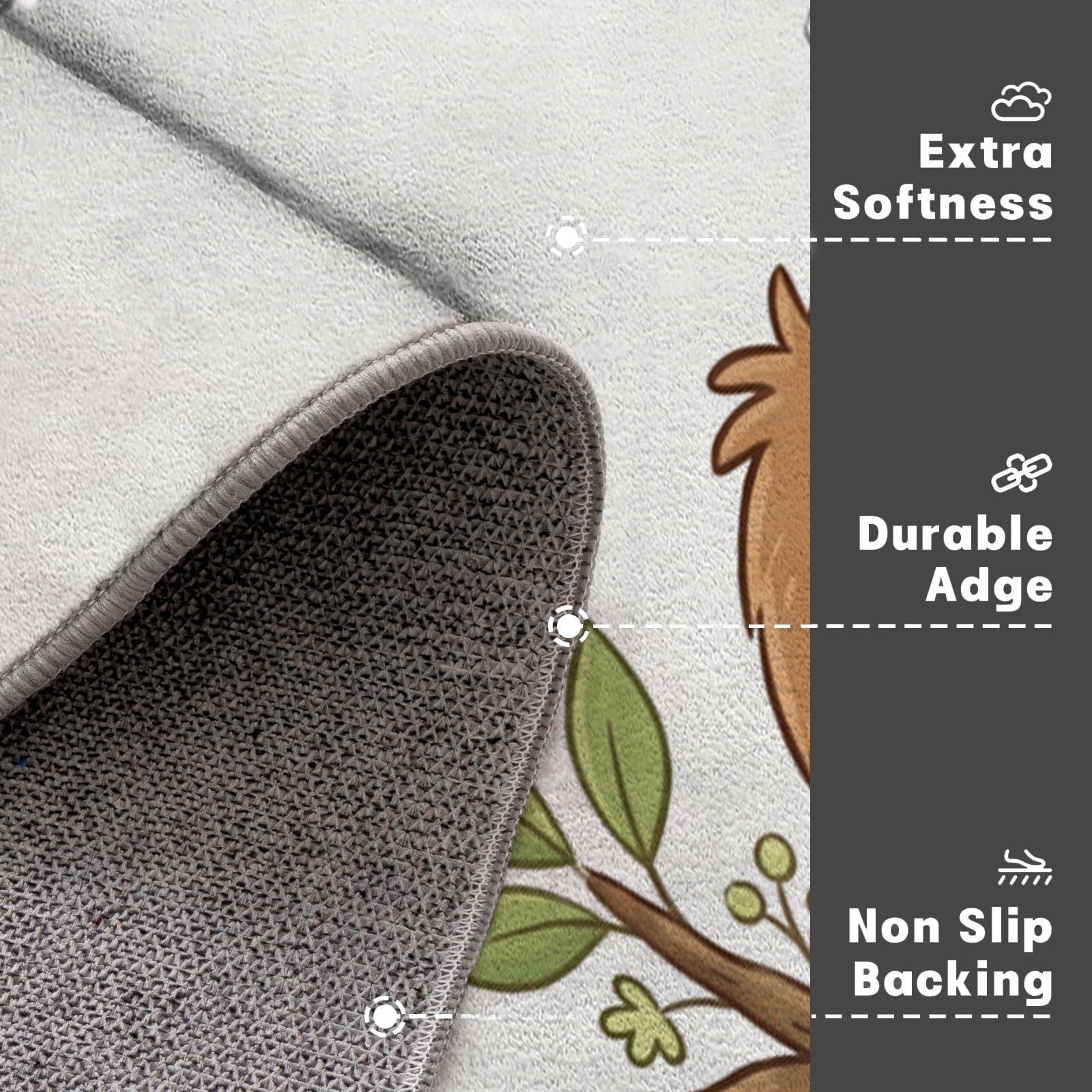 90X150Cm Zerbino Ingresso Interno Antiscivolo Assorbente, Tappeto Microfibra Sottile Lavabile Con Locandine Di Animali Cartone Animato Bradipo Dormiente Rami Per Cucina Bagno Porta Animali, Beige