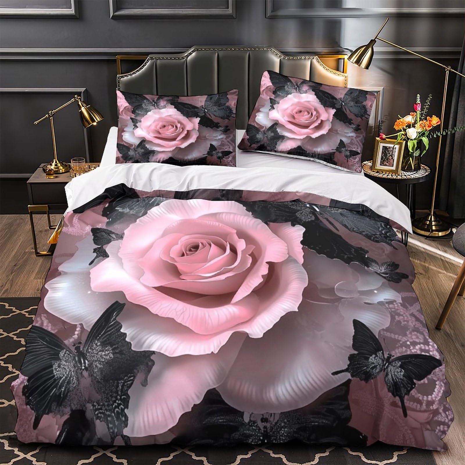 Housse de couette crâne rose zippée anti-acarien pour literie ado douce