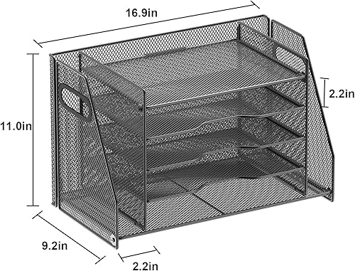 Miniatura 2 de SAMSTAR Organizador de escritorio con 2 soportes verticales para archivadores, bandeja de papel de malla con estantes de 5 niveles para suministros