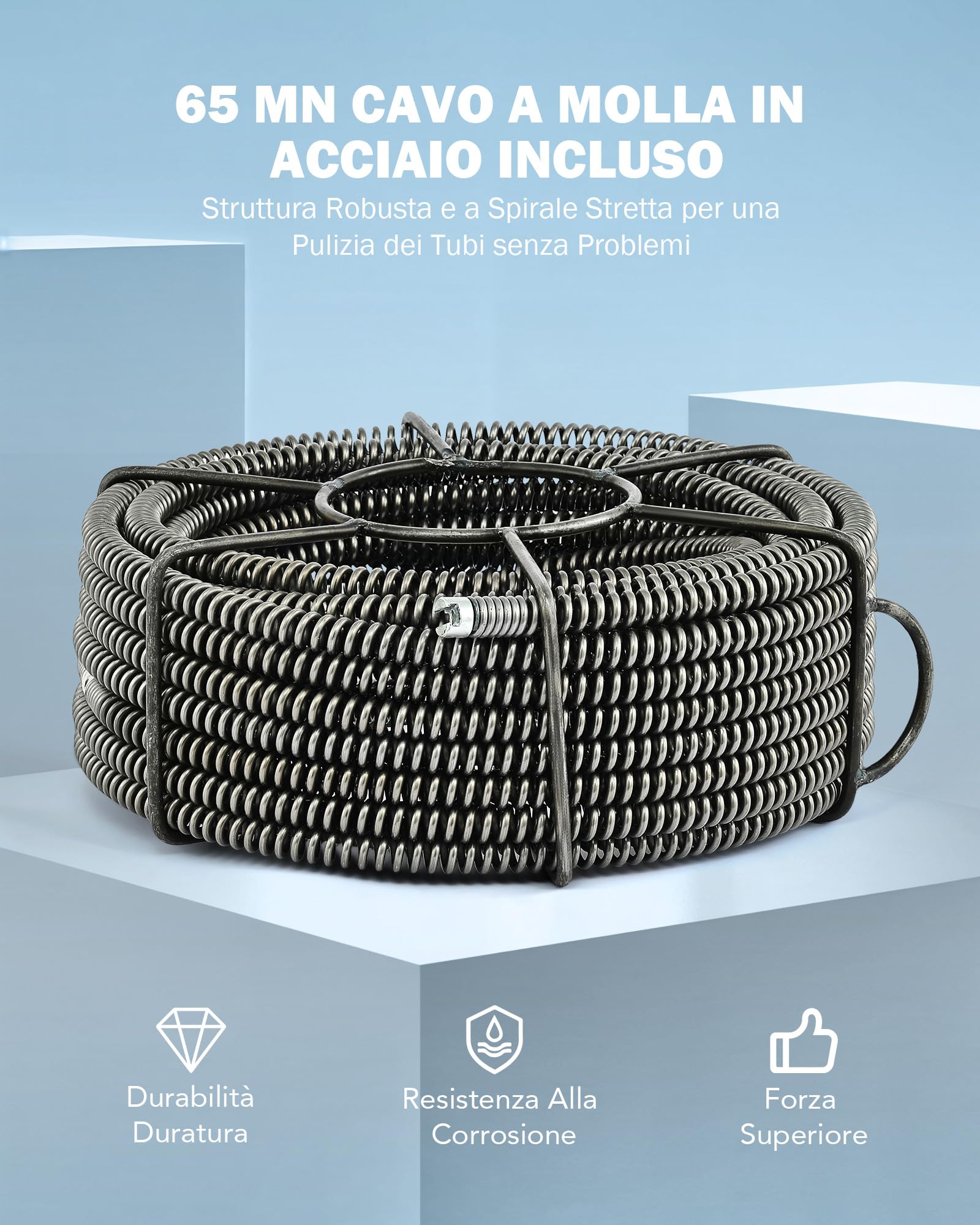 ZELCAN 400W Macchina Sturatubi Elettrica, Coclea di Drenaggio Elettrica, Pulitore Elettrico di Scarico Tubo 400r/min Drenaggio a Spirale con Scovolini 6 Teste e 20M Molle per Lavello Doccia WC