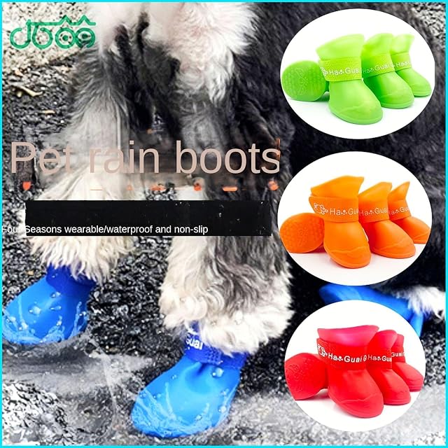 Foto 2 de 2 de Zapatos de lluvia de goma antideslizantes e impermeables de colores dulces para perros, botas y patas (verde