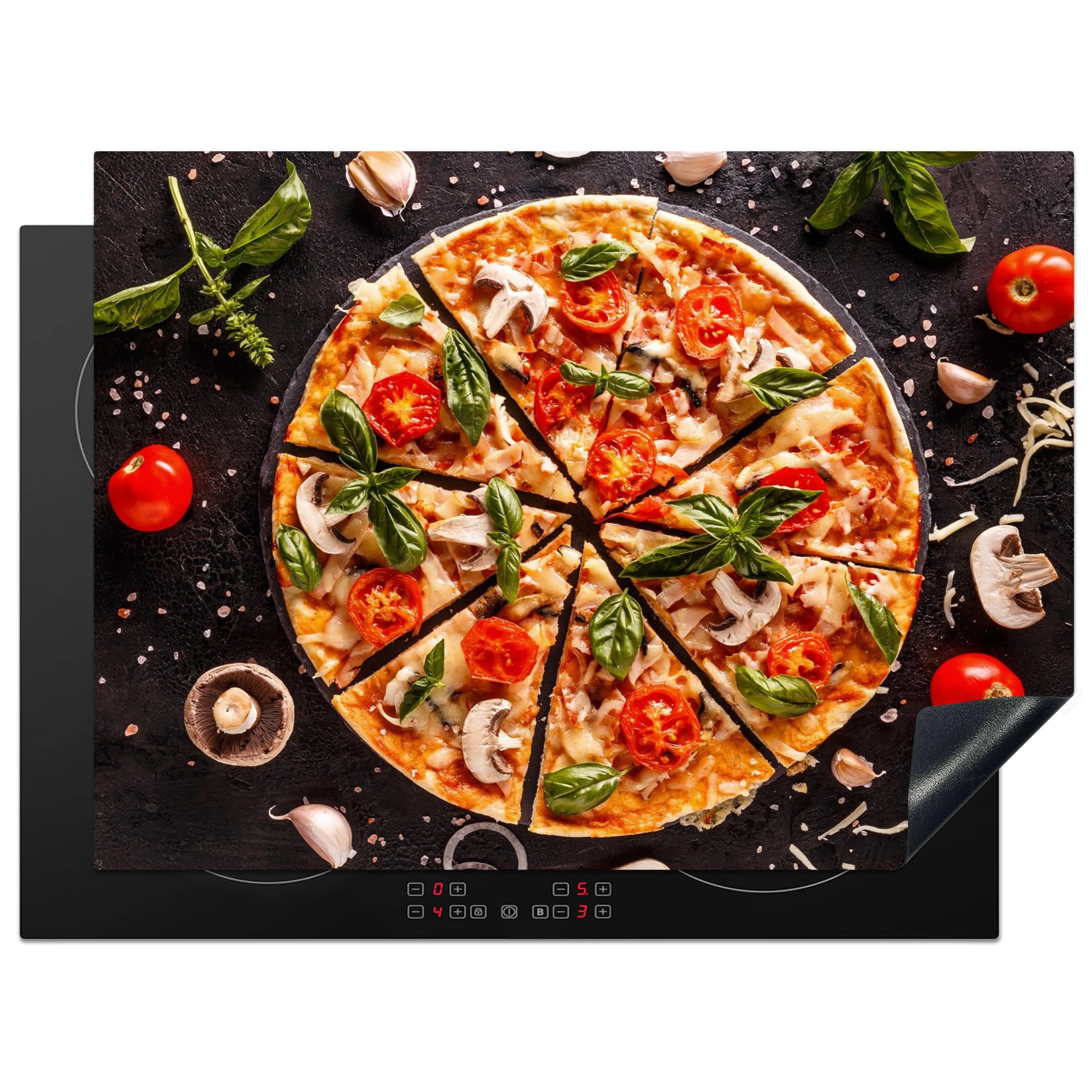 KitchenYeah© Induction Hob Protector Mat 20.5"x28" / 71x52 cm Stove Cap Top Cover Kitchen Cooker Covers for Electric Hobs Vinyl Pizza - Vegetable - Herbs - Kitchen - Industrial