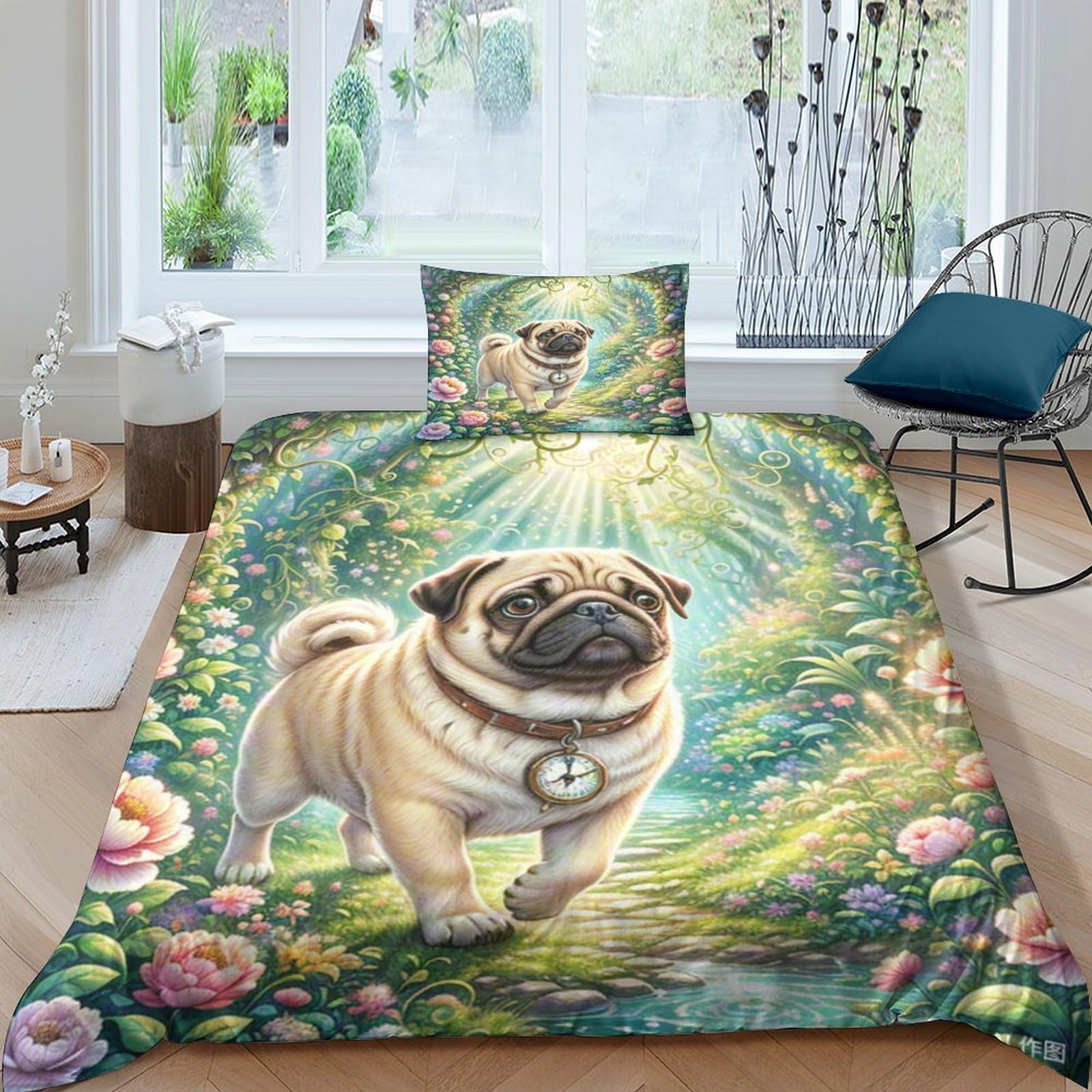 Housse de couette Carlin 3D microfibre brossée 135x200 cm lit simple sans repassage