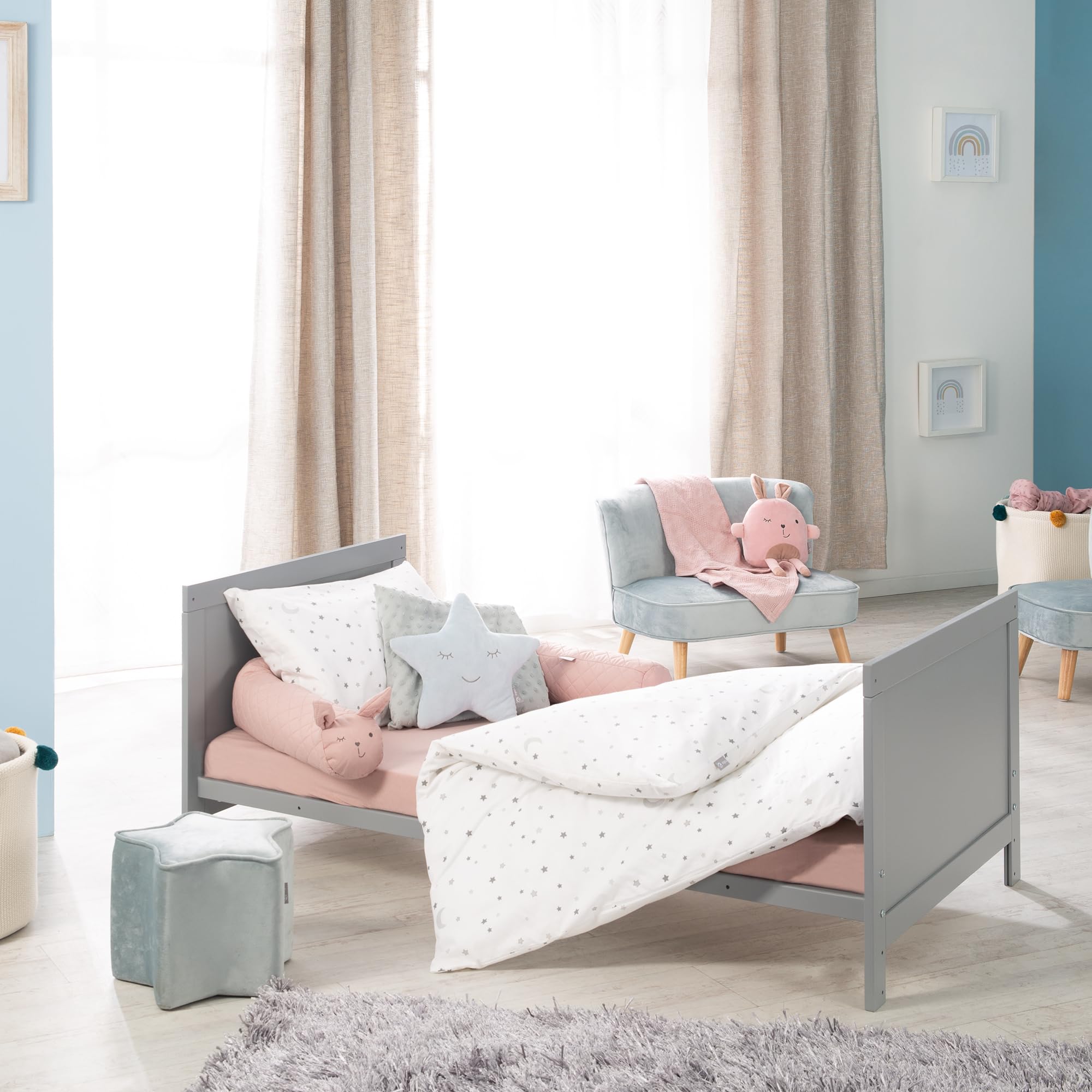 roba Cuna Convertible en Cama para Niños 70 x 140 - Cama Infantil con Barandilla Ajustable en 3 Alturas - 3 Barrotes Removibles - Madera Gris