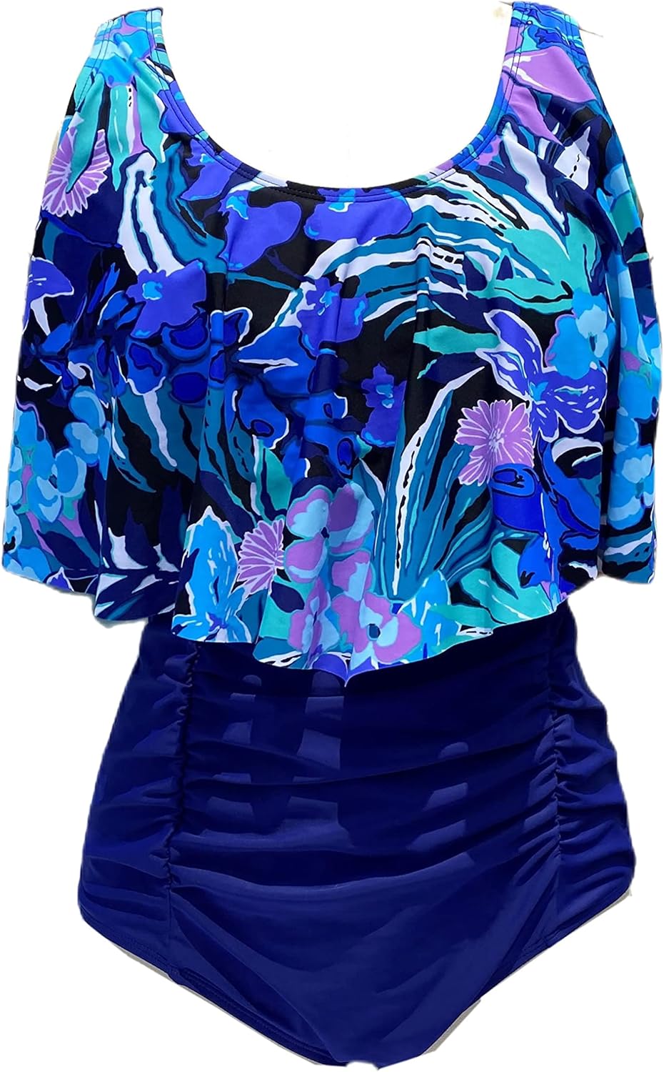 BIMEI Two Piece Mastectomy Swimsuit High Waisted Bikini Swimwear Set Ruffle Bathing Suits for Women 005