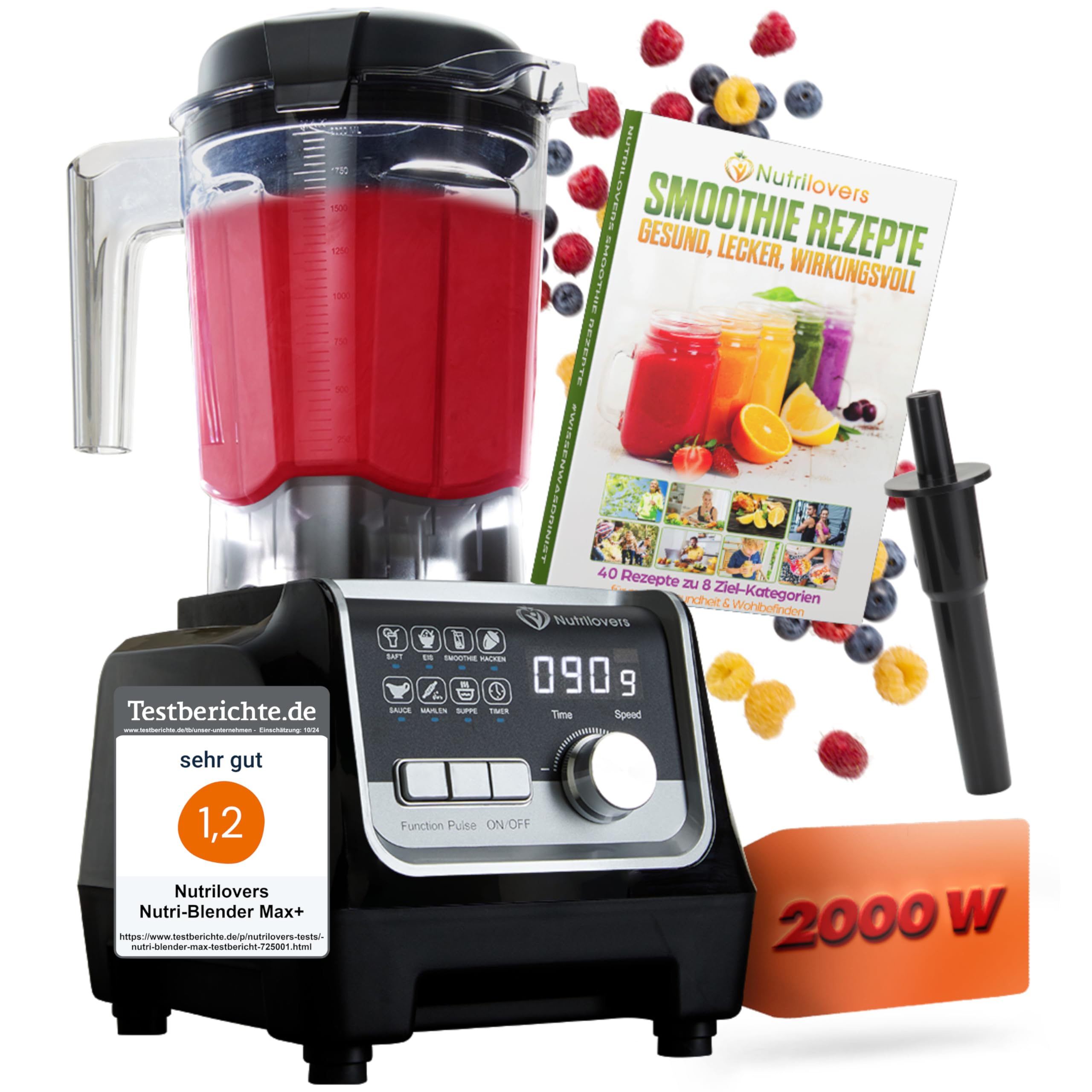 NUTRI-BLENDER MAX Batidora de Alto Rendimiento 2000W Batidora de Vaso Smoothie-Maker Profesional - 2L Tritan, Libre de BPA, 9 Niveles, Temporizador Digital (NUTRI-BLENDER MAX+)