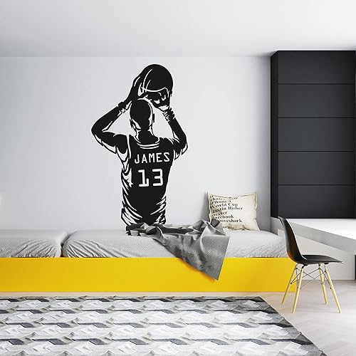 Calcomanías de pared personalizadas, calcomanía para hombre de baloncesto con pelota, decoración de vinilo con nombre y número, elige tu propio