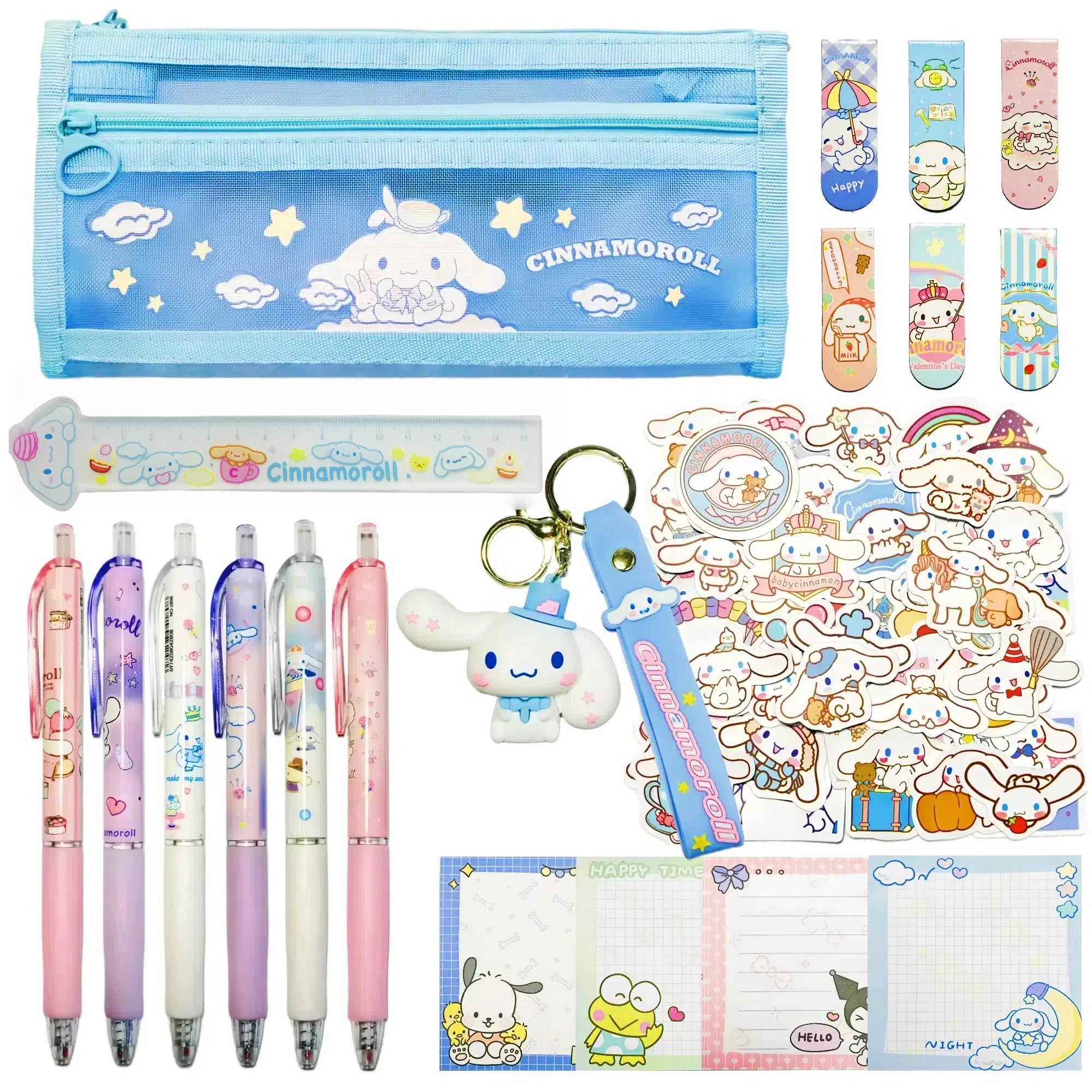 Cute Stationery Set, Kawaii stationery Set, Cartoon stationery Set, Cute Kawaii school supplies – Includes Pencil Case, Gel Ink Pens, Ruler, Sticky Notes, Stickers and keyring for office school kids