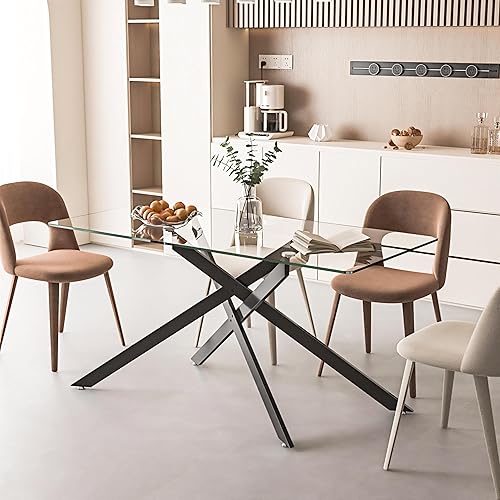 Miniatura 82 de Mesa de comedor de cristal de 51 pulgadas para 4, mesa de comedor rectangular contemporánea con parte superior de vidrio templado y patas de acero