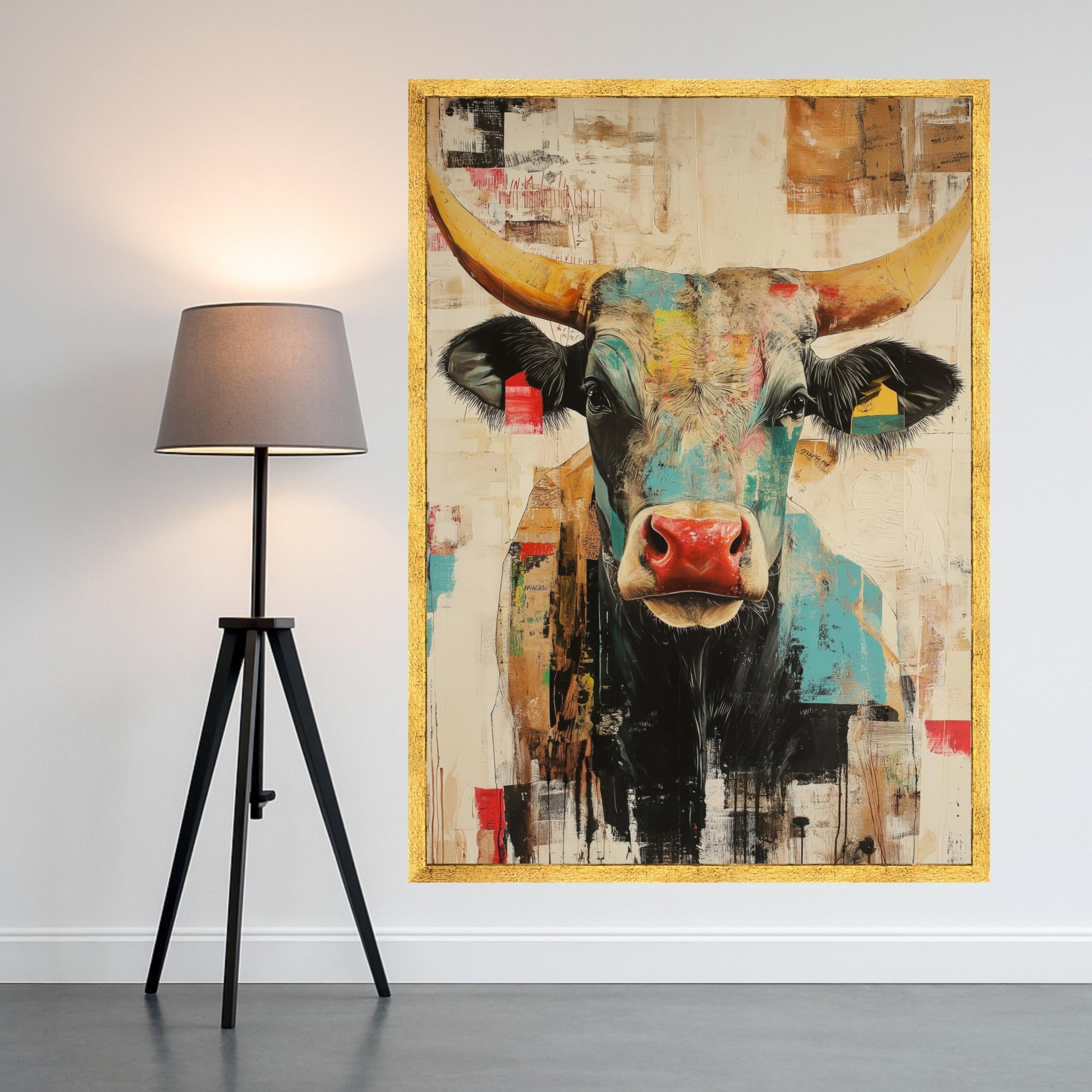 Tableau sur toile taureau abstrait impression haute définition rustique - 8