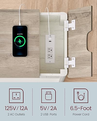 Miniatura 5 de VASAGLE Mesa auxiliar con estación de carga, mesa auxiliar con puertos USB y tomas, mesita de noche con almacenamiento, para sala de estar,
