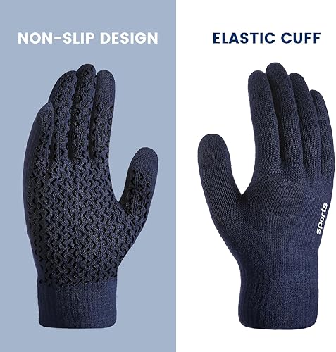 Miniatura 2 de Trifabricy Guantes de invierno para hombres y mujeres, guantes de lana con forro polar para pantalla táctil, guantes térmicos de invierno cálidos