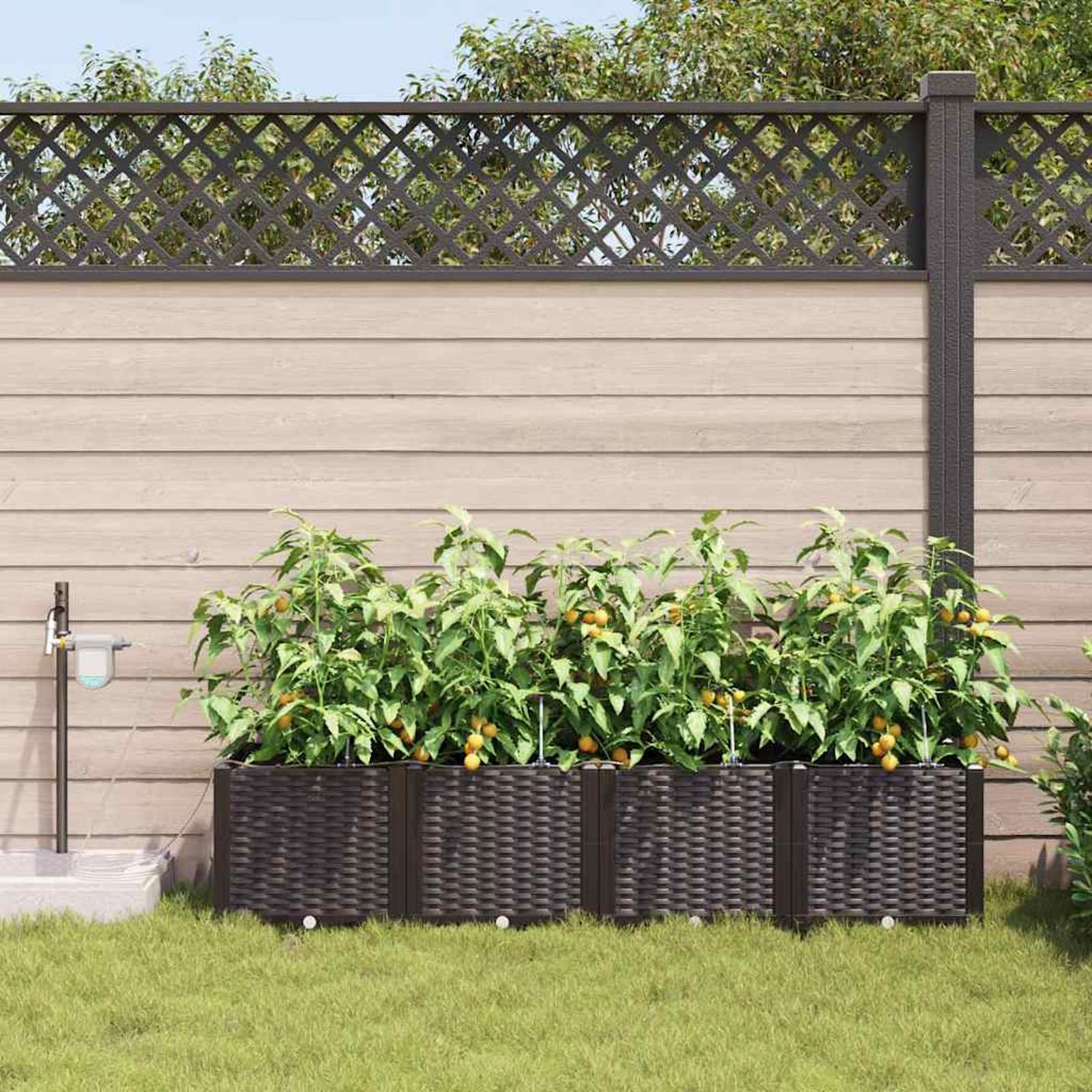Geecher Vaso da Giardino 4 Pezzi, con Sistema di irrigazione Integrato, 160x40x37,5 cm, in Acciaio, per Esterni, Ideale per Principianti e Appassionati di Giardinaggio