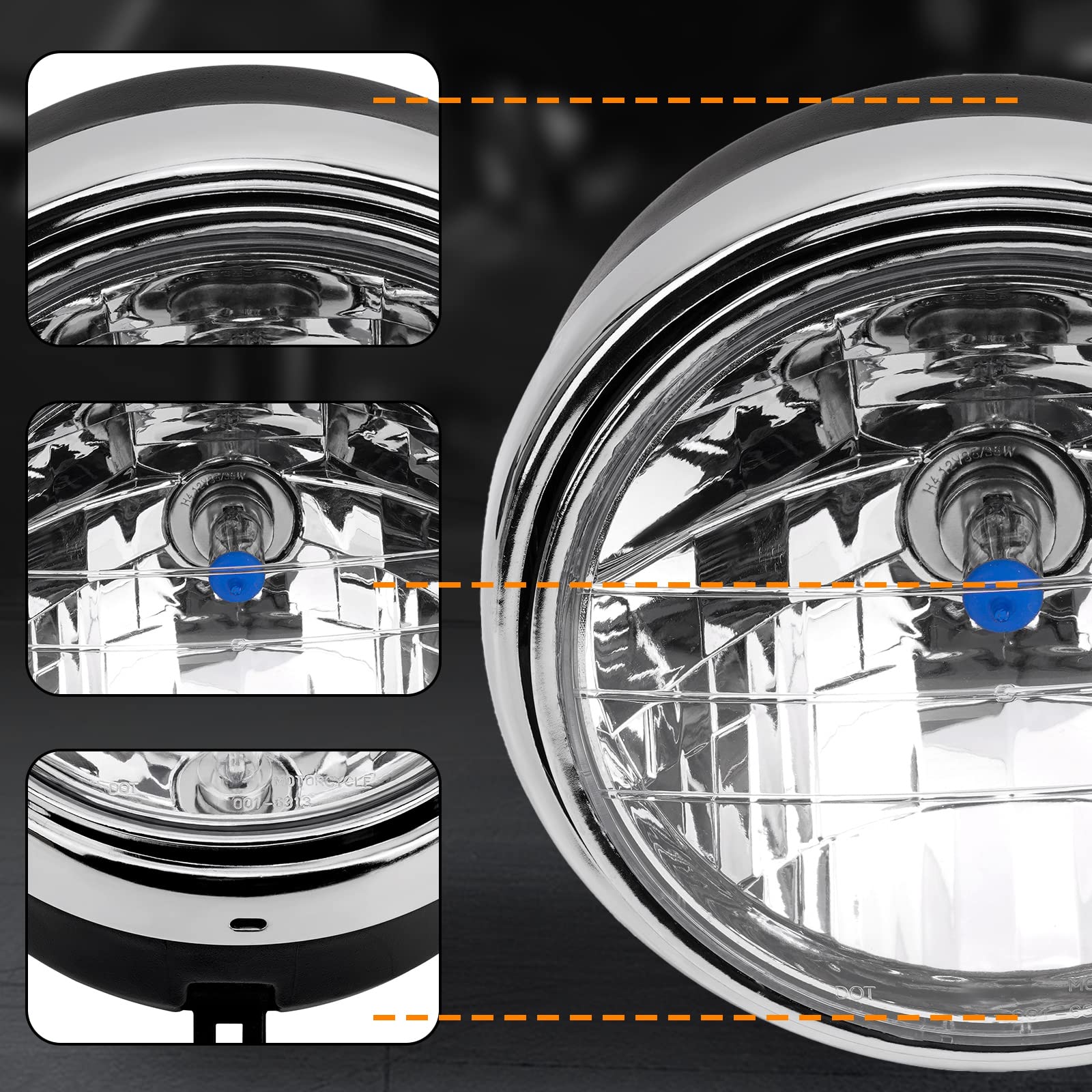 AHL Faro Alogeno Moto, Faro Retro Rotondo Cromato 12V Compatibile con SUZUKI GSX1400/SV650/SV1000/BANDIT GSF650/GSF 1200/GSF1250 / YAMAHA XJR400/XJR1200/XJR1300