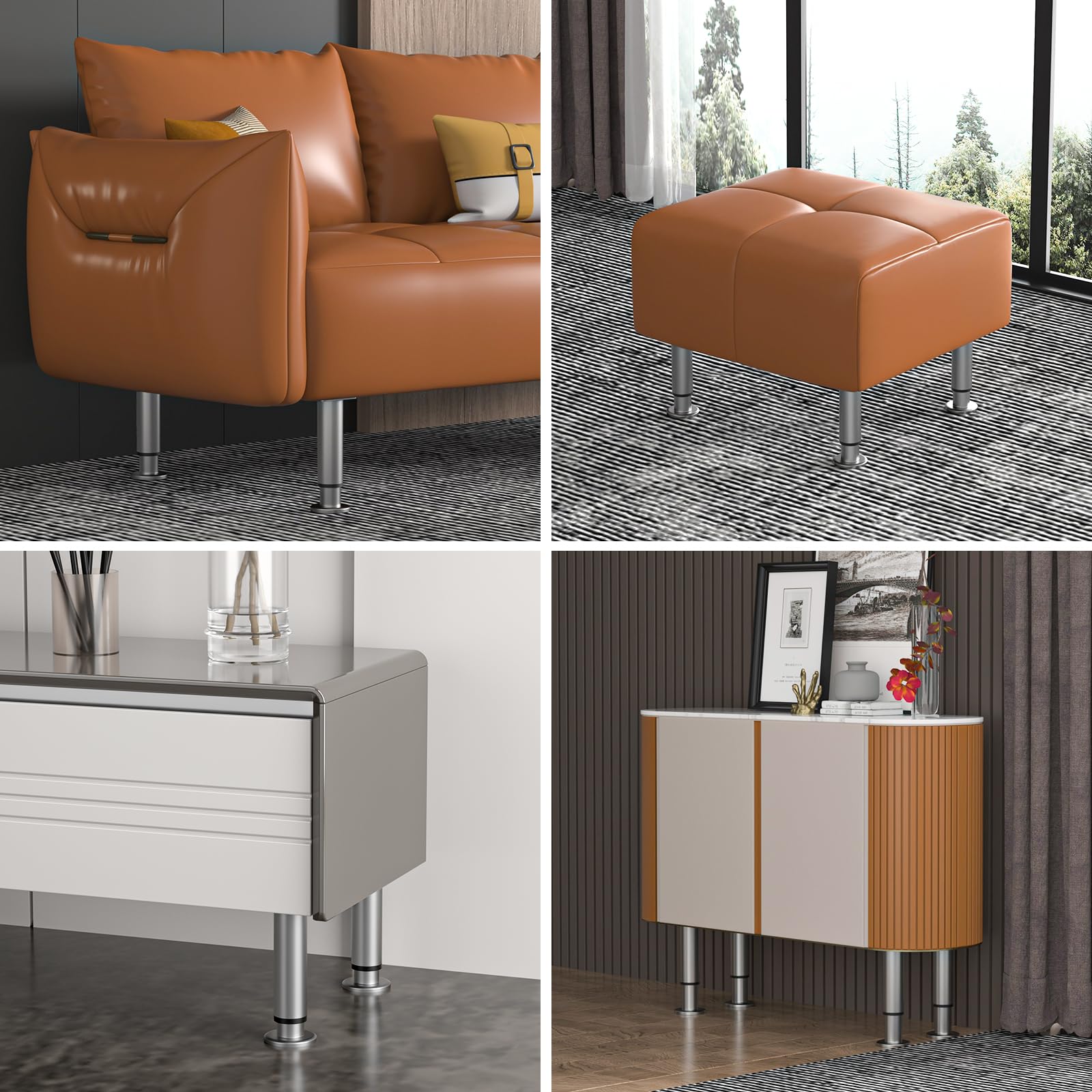 VETIN Lot de 4 pieds de meubles réglables, pieds de meubles réglables en hauteur de 20-37cm, pieds de meubles en métal inoxydable, pieds de meubles pour armoire, meuble TV, lit, canapé, table de nuit