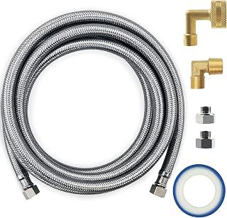Universal Dishwasher Installation Kit 10 Ft Premium Stainless Steel Dishwasher Supply Line No-Lead Burst Proof Dishwasher Braided Hose Water Supply Hose with 3/8" Compression Connections