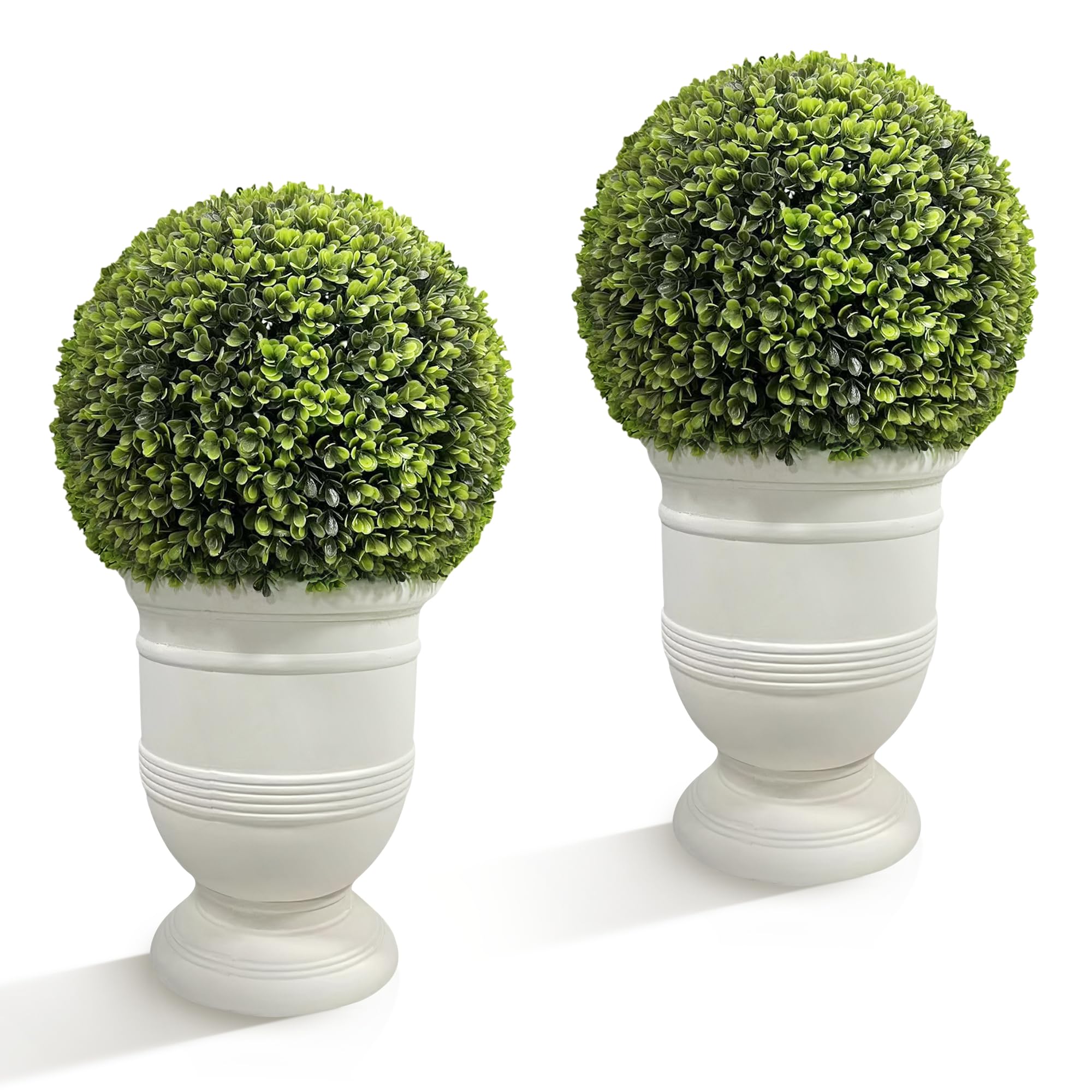 Dithoko 24" Ball Topiary in White Pot Set of 2 Artificial Faux Plant for Indoor and Outdoor