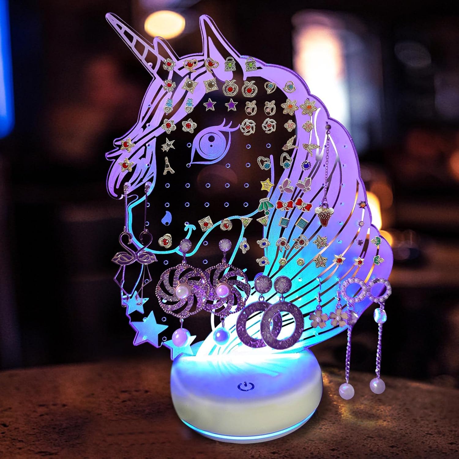 OAOLEER LED Earring Organizer,160 Holes Unicorn Stud Earrings Holder Stand, Acrylic Earring Display Board,Large Capacity Earring Storage for Girls Women