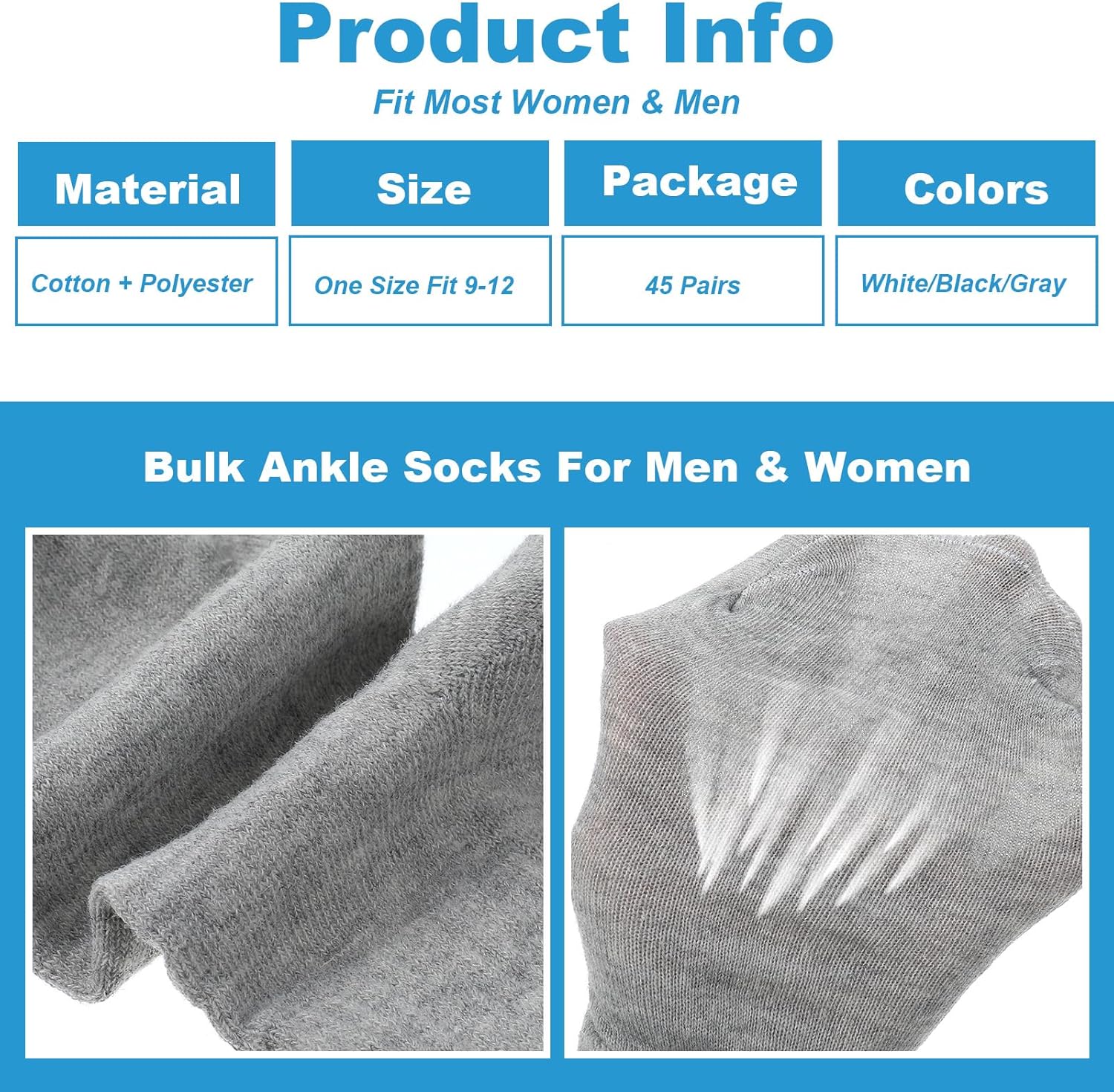 45 Pairs Bulk Mens Socks Moisture Wicking Casual Crew Athletic Socks Breathable Cushion Sports Ankle Sock for Homeless - Image 4