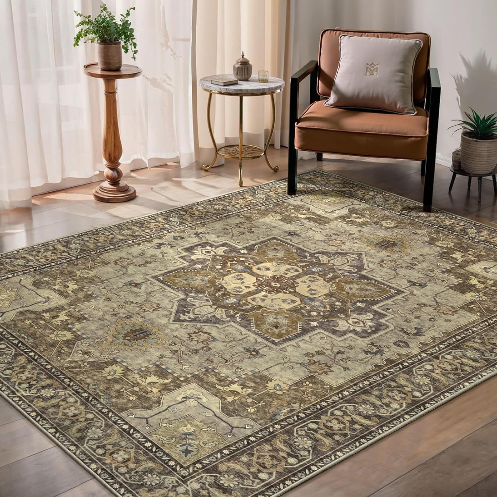 Tapis bureau à domicile 150 x 210 cm brun jaune multicolore