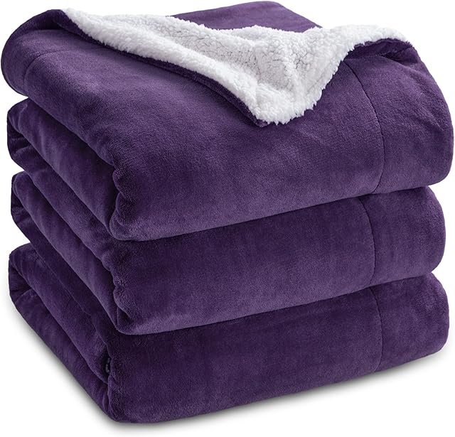 Bedsure Sherpa Fleece Blanket King Size - Fluffy Microfiber Solid Blankets for Bed Large Throw, Purple, 230x270cm