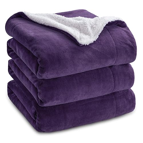 Bedsure GentleSoft Sherpa Fleece Blankets Queen Size for Bed - Thick and Warm Throw for Girls and Women, Soft Fuzzy Plush Queen Blanket for Winter, Purple, 90x90 Inches - Queen (90" x 90") - 08 - Purple