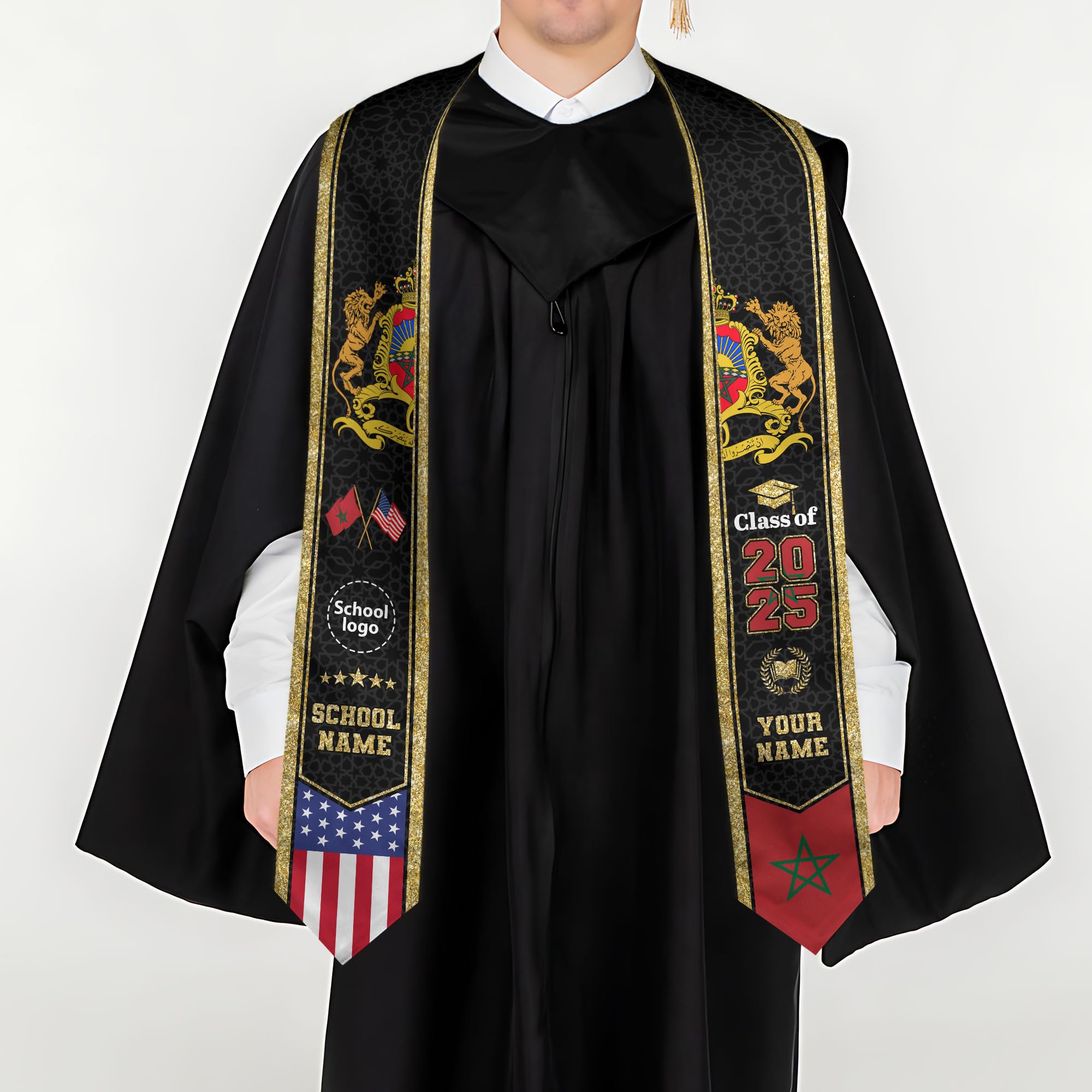 Personalized Morocco Graduation Stole, Moroccan Graduation Sash, Morocco Flag Graduation Stole, Class of 2025 Mrc8