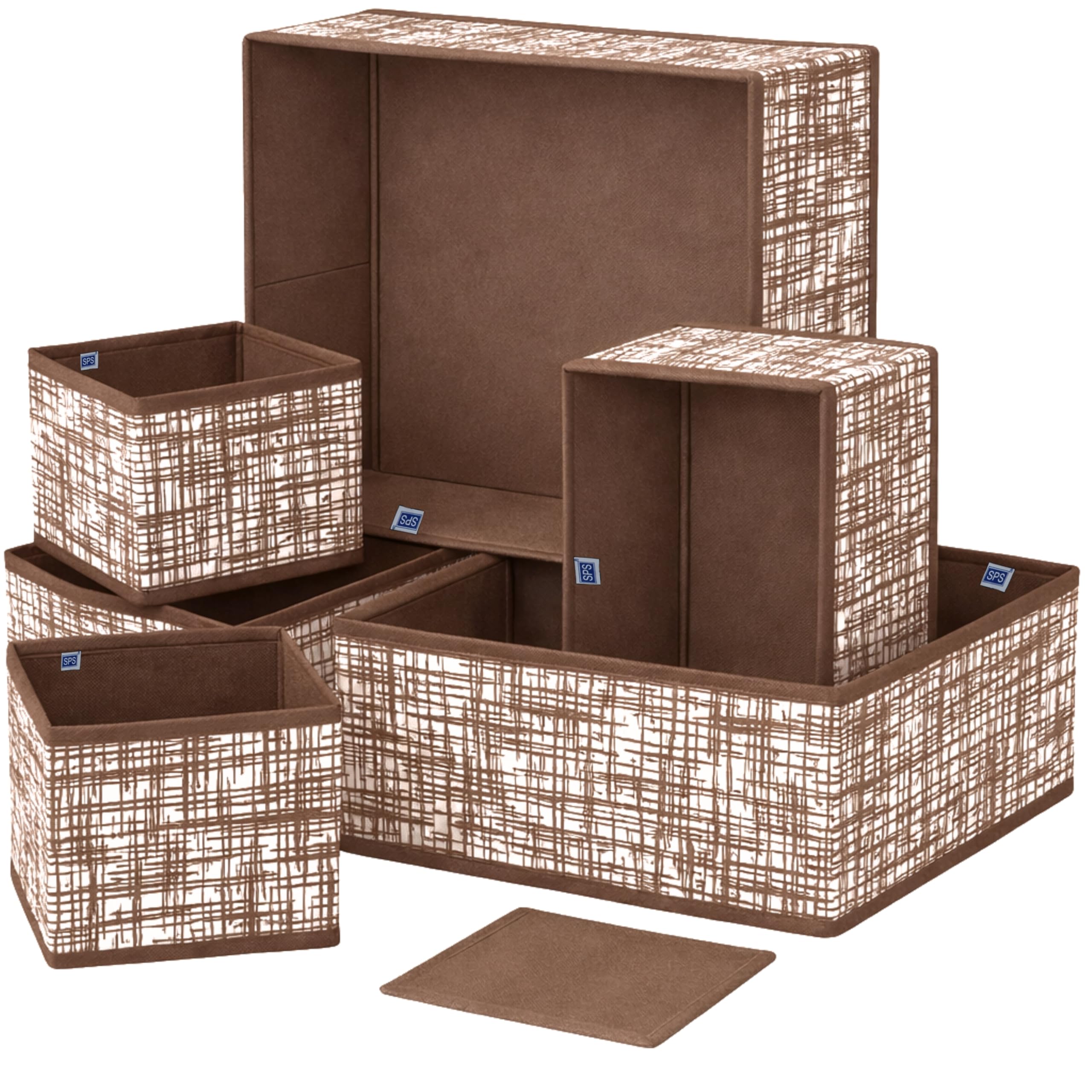 Skrill 6-Piece Foldable Cloth Storage Box Set | Odourless Cube Baskets, Bins & Dividers for Closet & Dresser Drawer Organization | Storage for Shirts, Pants, Underwear, Bras, Socks (Brownchecks)
