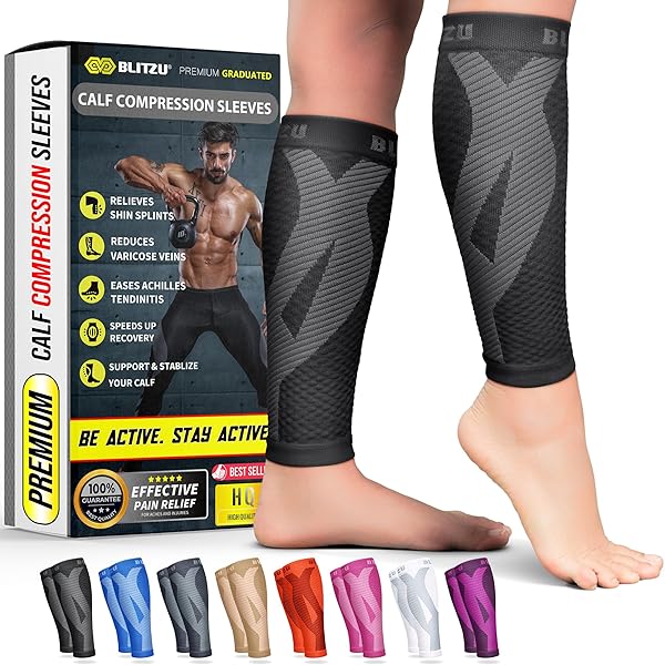BLITZU Calf Compression Sleeve for Men & Women Footless Compression Socks Support Runners Leg Sleeve Shin Splints Pain Relief