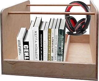 FixtureDisplays® Wooden Storage Case Audio Carrier Book Rack CD Holder Supplies Organizer, Natural Finish 18537-NPF