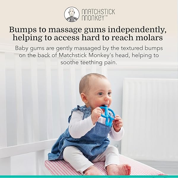 Matchstick Monkey, Original Teether & Gel Applicator, Antimicrobial Silicone Teething Toys for Baby, Easy to Grip, BPA Free, 3 Months Old+, 10.5 cm, Light Blue Monkey - 2