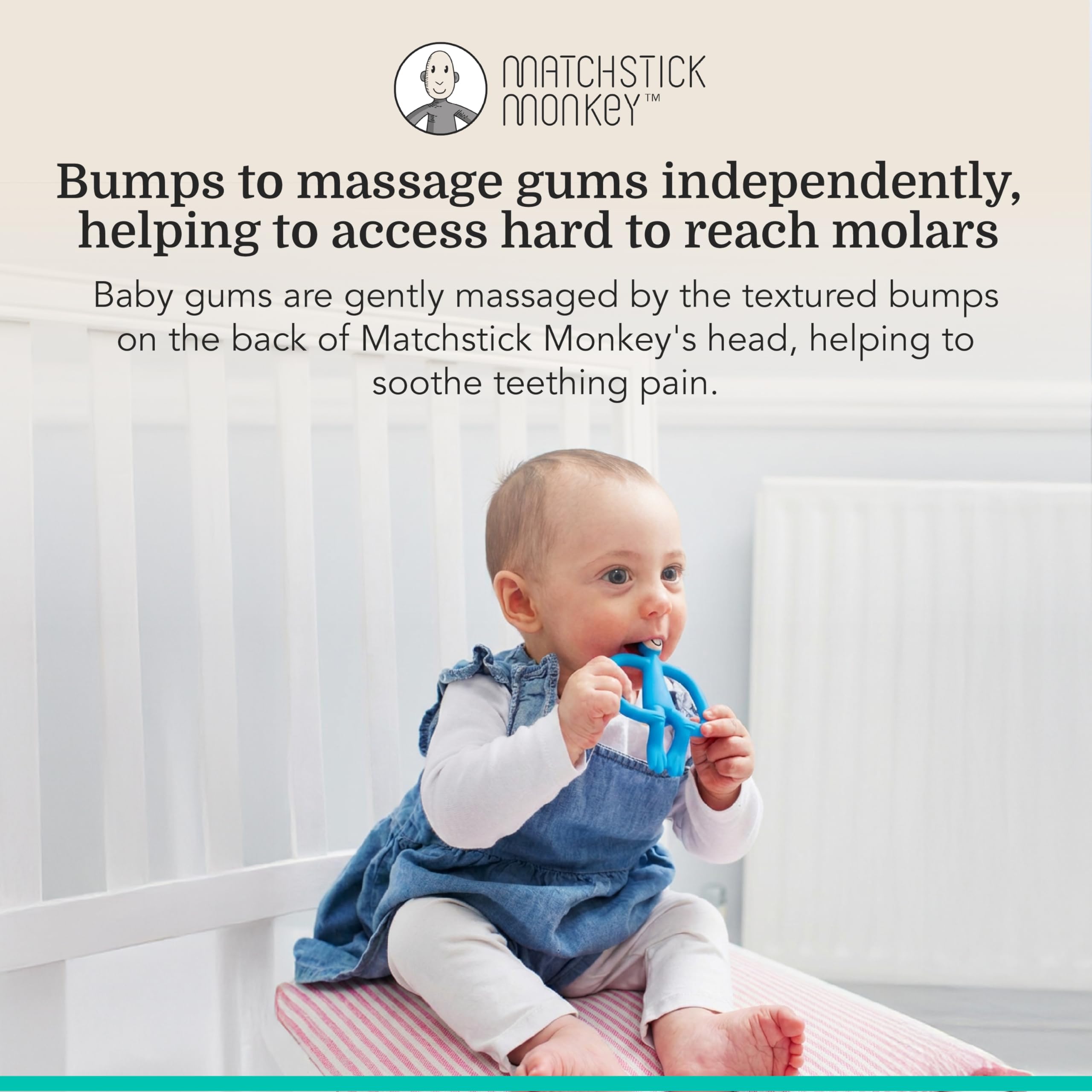 Matchstick Monkey, Original Teether & Gel Applicator, Antimicrobial Silicone Teething Toys for Baby, Easy to Grip, BPA Free, 3 Months Old+, 10.5 cm, Blue Monkey - 3