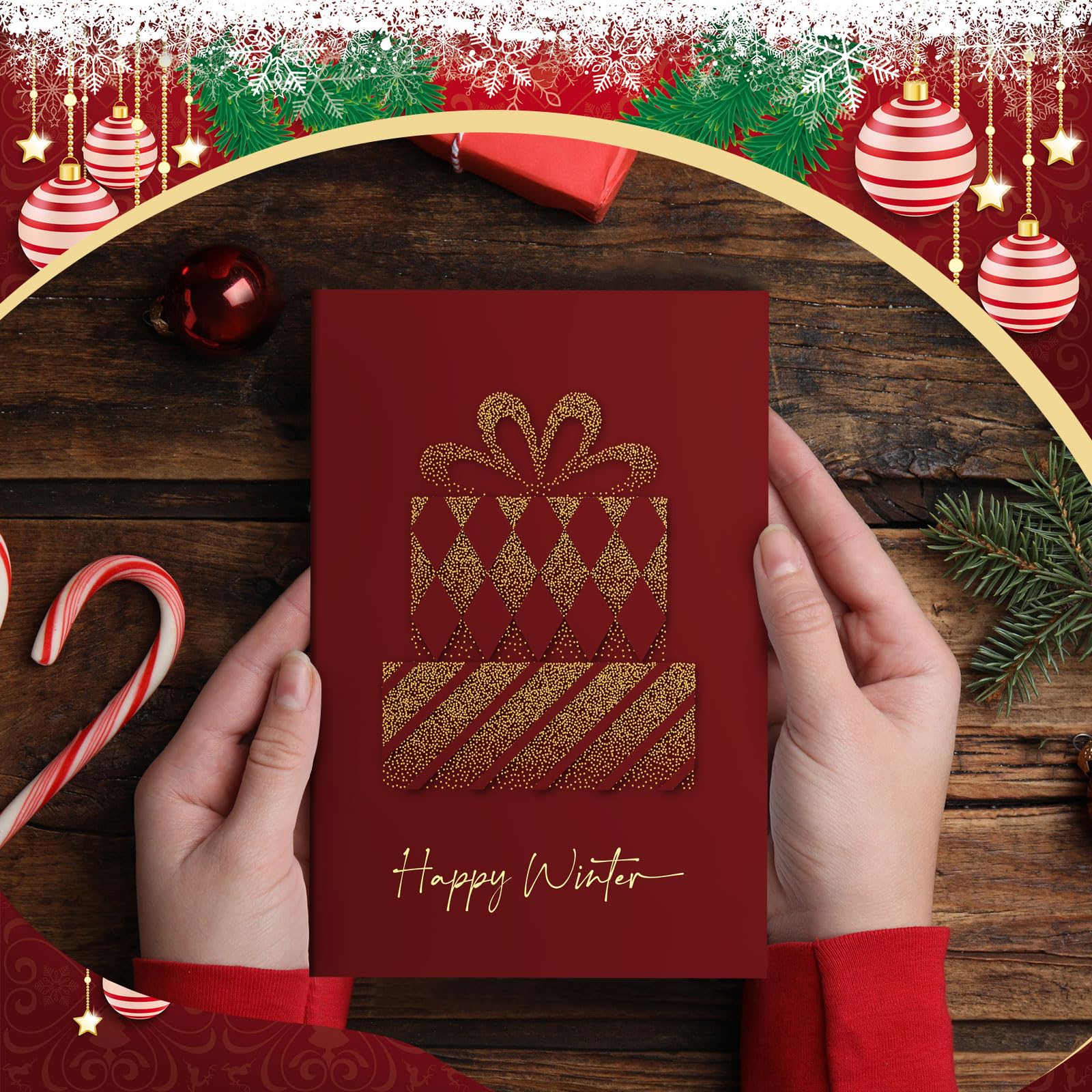 Crtiin Lot de 240 cartes de vœux de Noël en feuille d'or en vrac avec enveloppes et autocollants, 6 motifs assortis, 15 x 10 cm, fournitures d'invitation festives