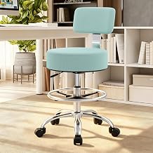 Office Drafting Chair with Footrest, Tall Height Adjustable Stool with Back Support, Heavy Duty Rolling Stool Chair with Wheels for Office Home Kitchen Bar Shop Guitar Studio Vanity, Mint Blue