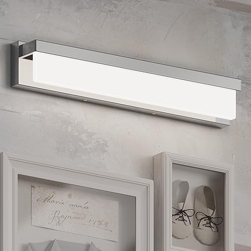 Miniatura 6 de Lámpara LED para tocador de baño, 24.4 pulgadas, moderna, rectangular, de acero inoxidable, 4000 K, aplique de pared (cromado)