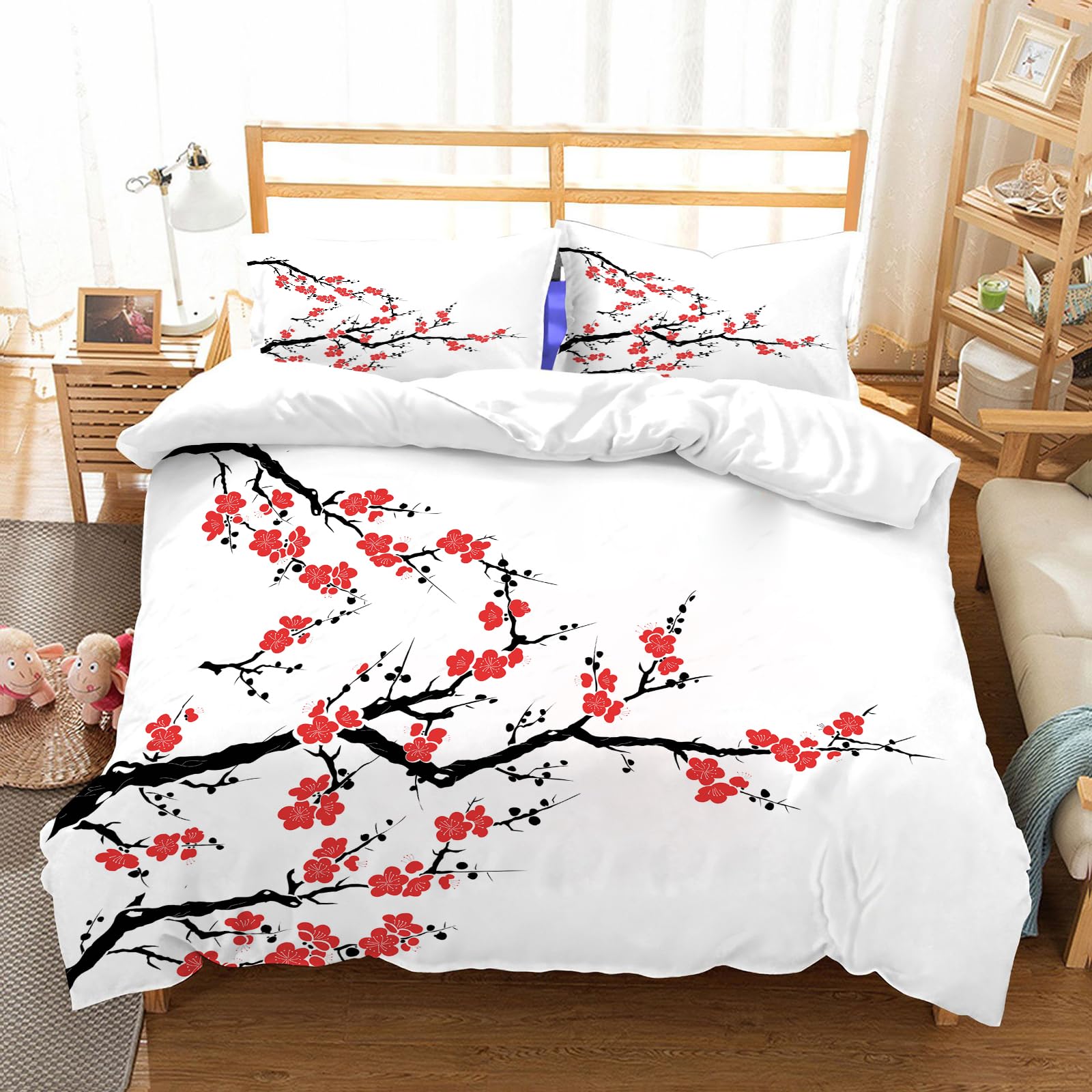 Ensemble de literie 100% microfibre 200x228cm avec 2 taies motif japonais