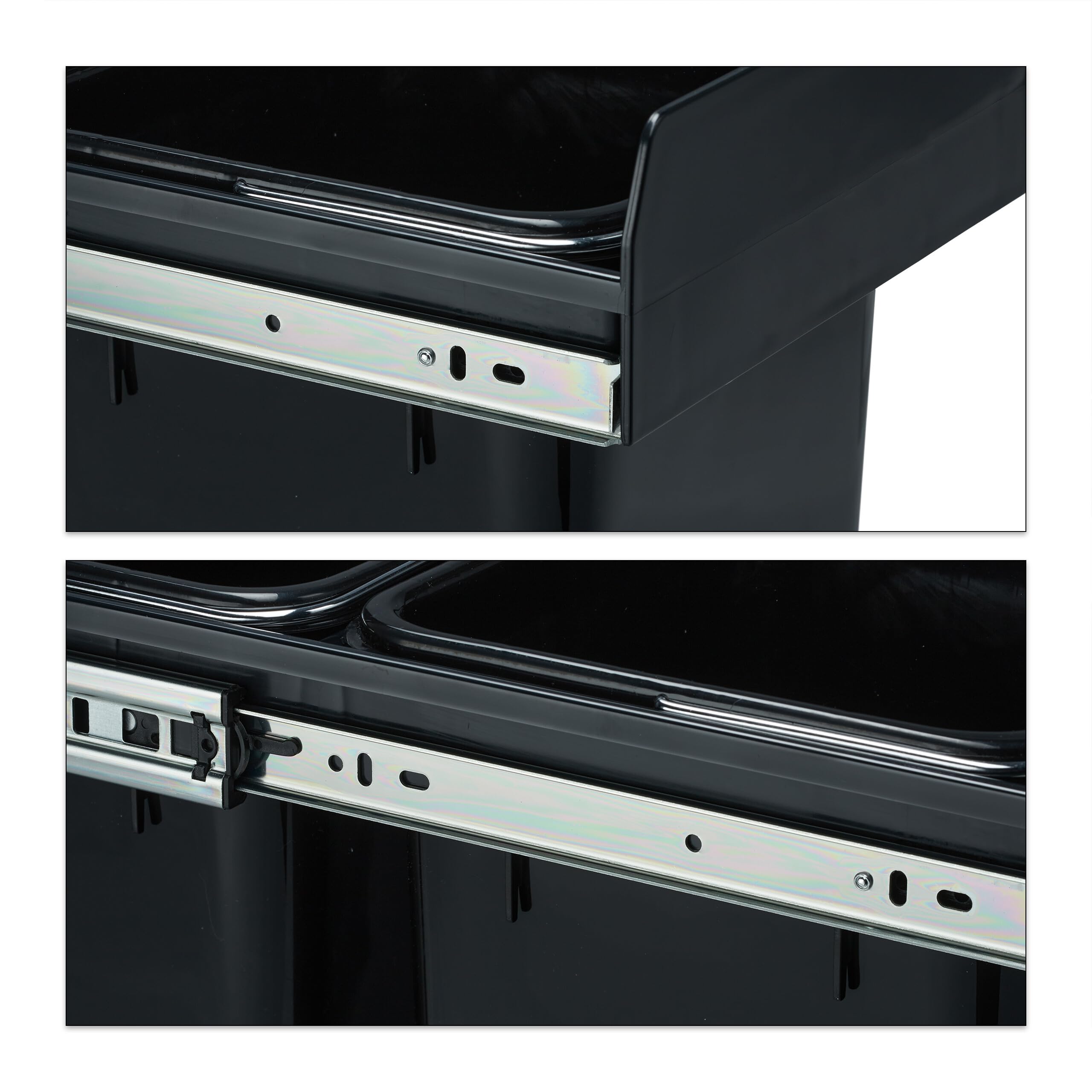Relaxdays Pattumiera Estraibile con 2 Secchi, Bidoni Raccolta Differenziata Sotto Lavello, 2x 8 l, 35,5x25x47 cm, nero