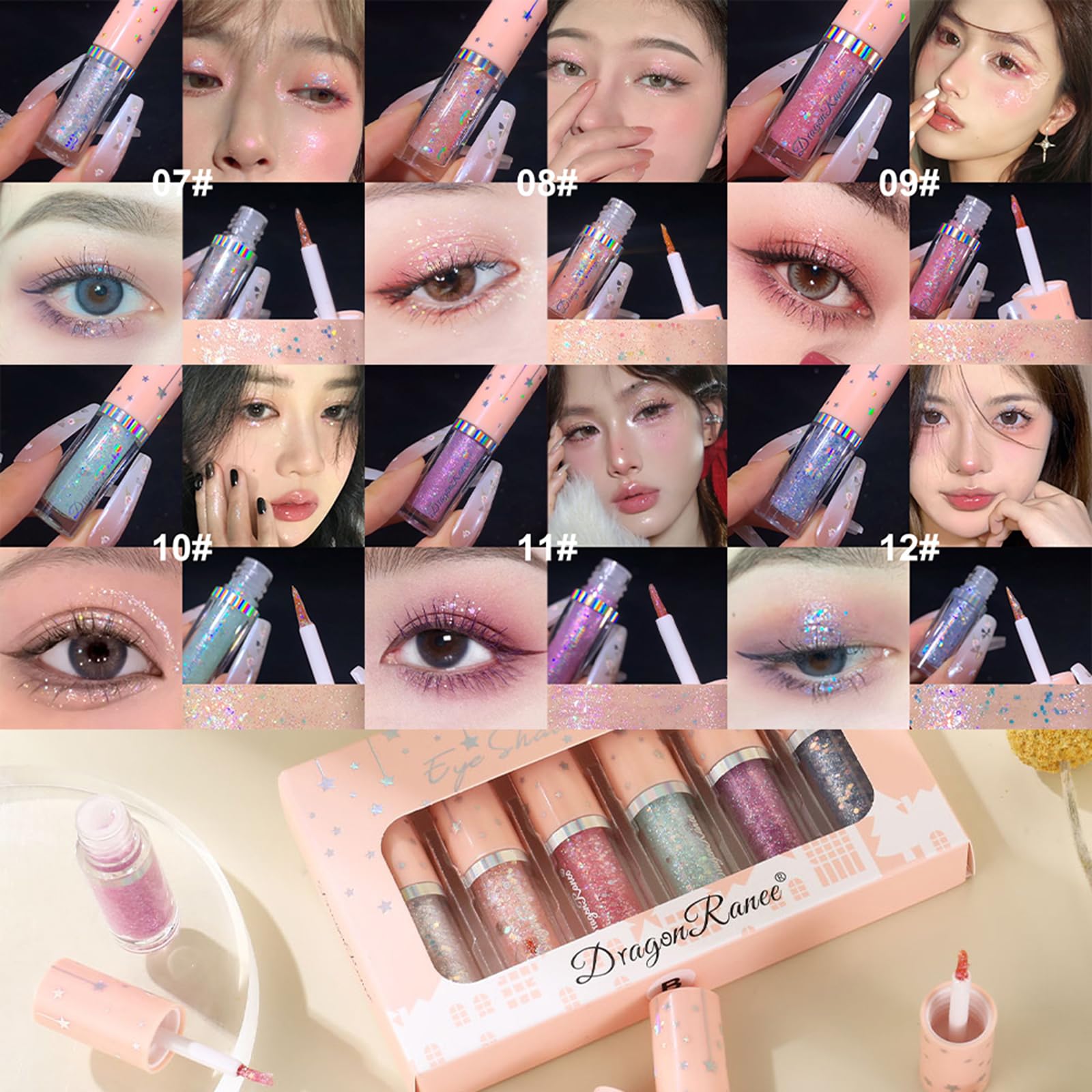 TITIMORE 6Pcs Liquid Glitter Eyeshadow Highly Pigmented Shimmer Metallic Sparkling Eye shadow Long Lasting Quick Drying Liquid Eyeshadow for Crystal Eye Makeup(Set B) - Image 3