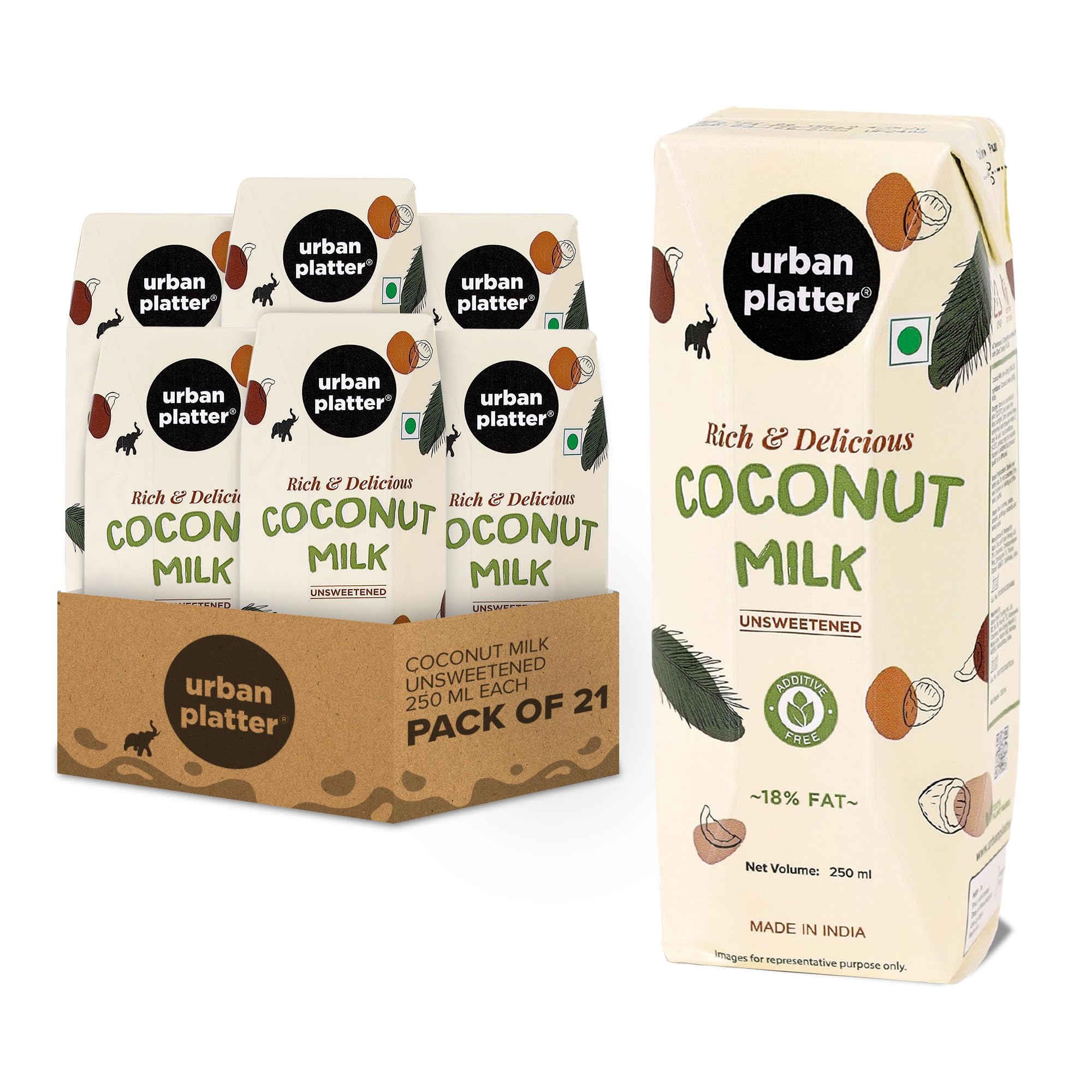 Urban Platter Unsweetened Coconut Milk, 250ml [Pack of 21] [18% Fat, Additive-Free, Made in India, 100% Pure, Clean Label] (B08ZT2PLL7) Amazon Price History, Amazon Price Tracker