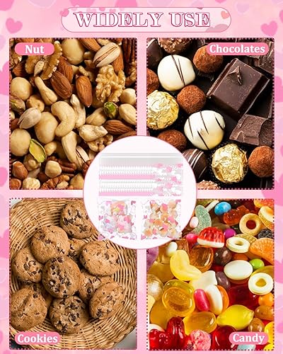 Miniatura 7 de RAYNAG 200 bolsas de galletas de amor rosa con sello, bolsas individuales de celofán para galletas, pasteles, postres, golosinas panadería