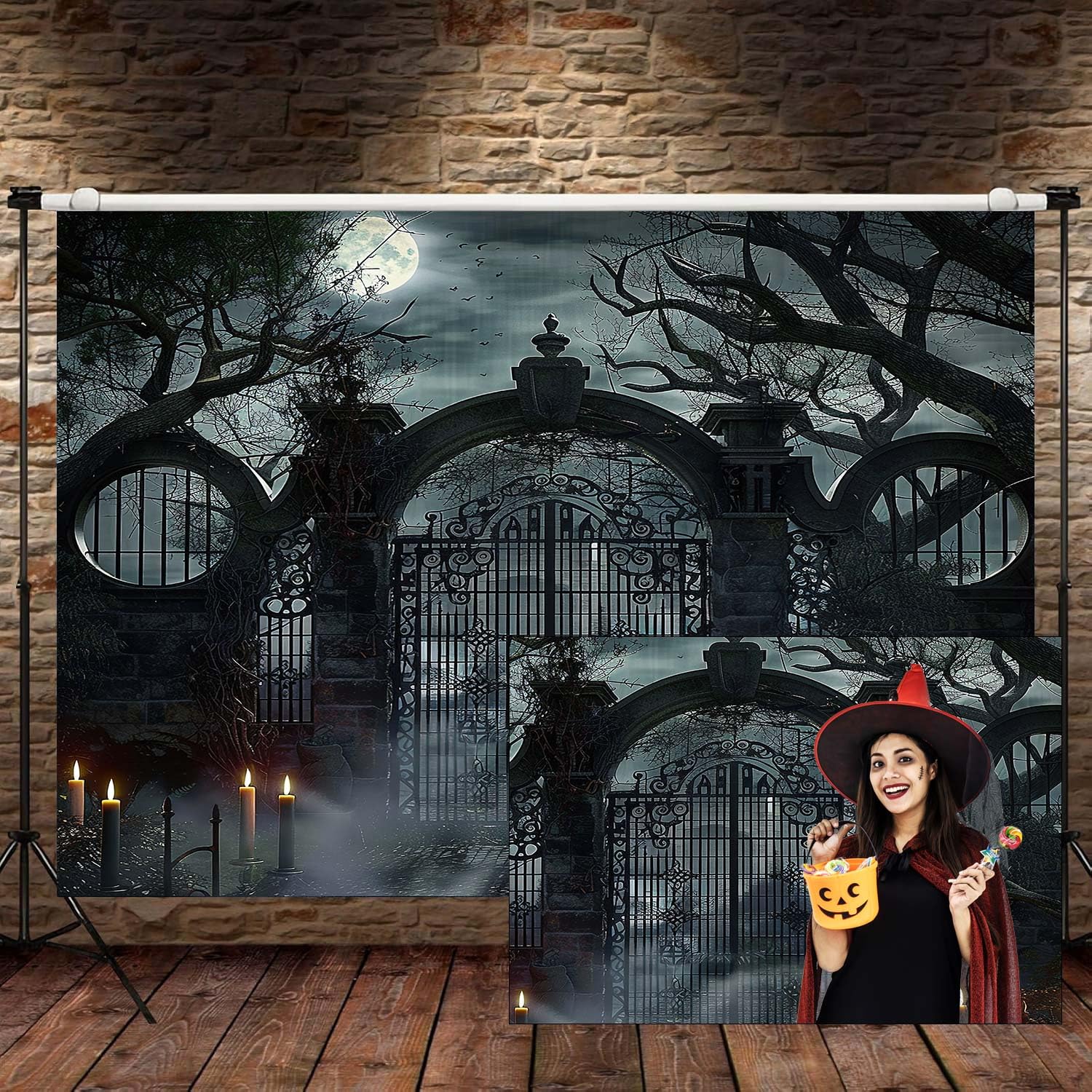 Halloween Garage Door Cover 7x8ft - Scary Cemetery Graveyard Backdrop Banner For Garage Door Decor, Horror Party Decoration