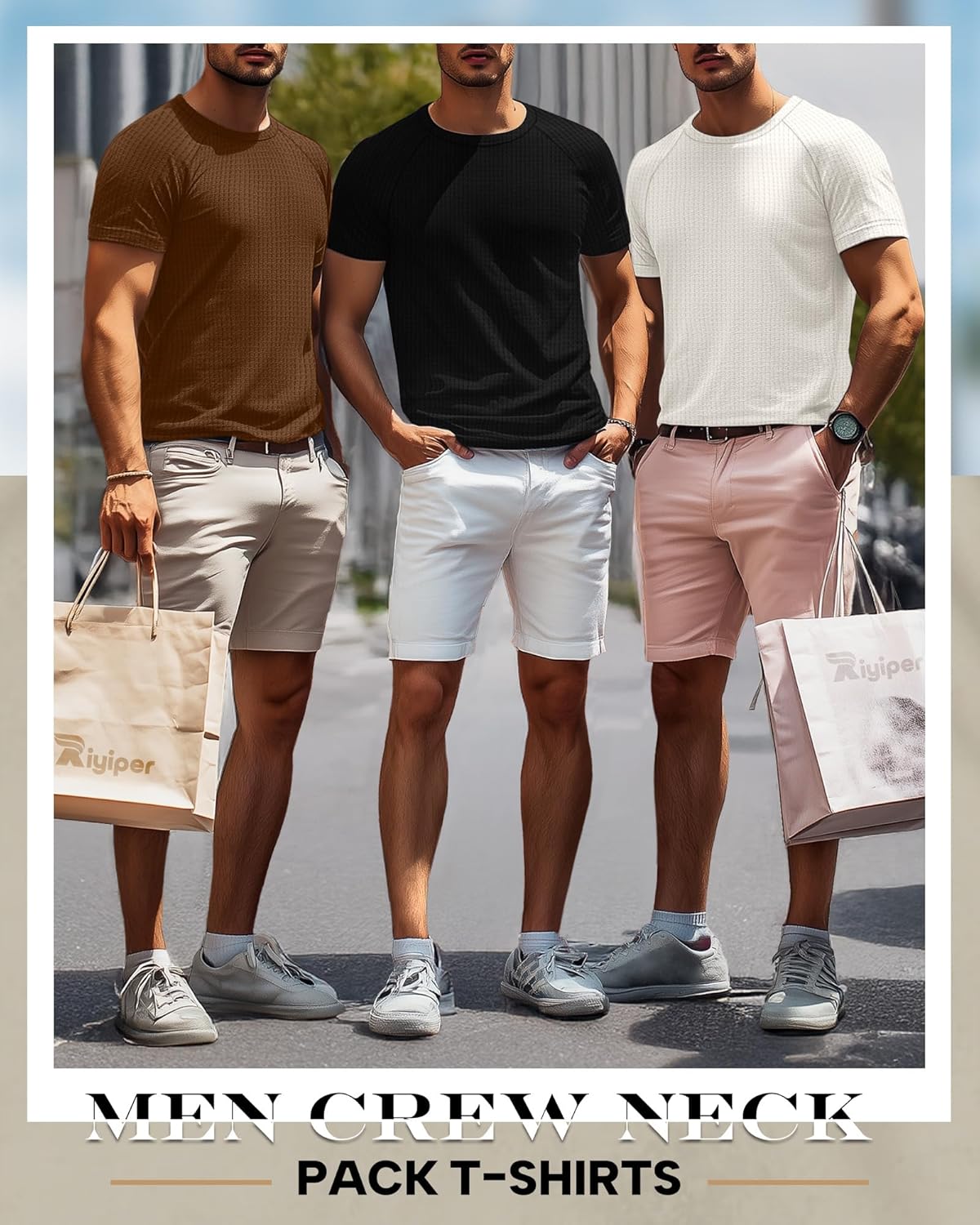 Riyiper 3 Pack Men's Waffle Knitted Short Sleeve Crewneck T-Shirts Solid Raglan Sleeve Casual Pullover Tees - Image 6